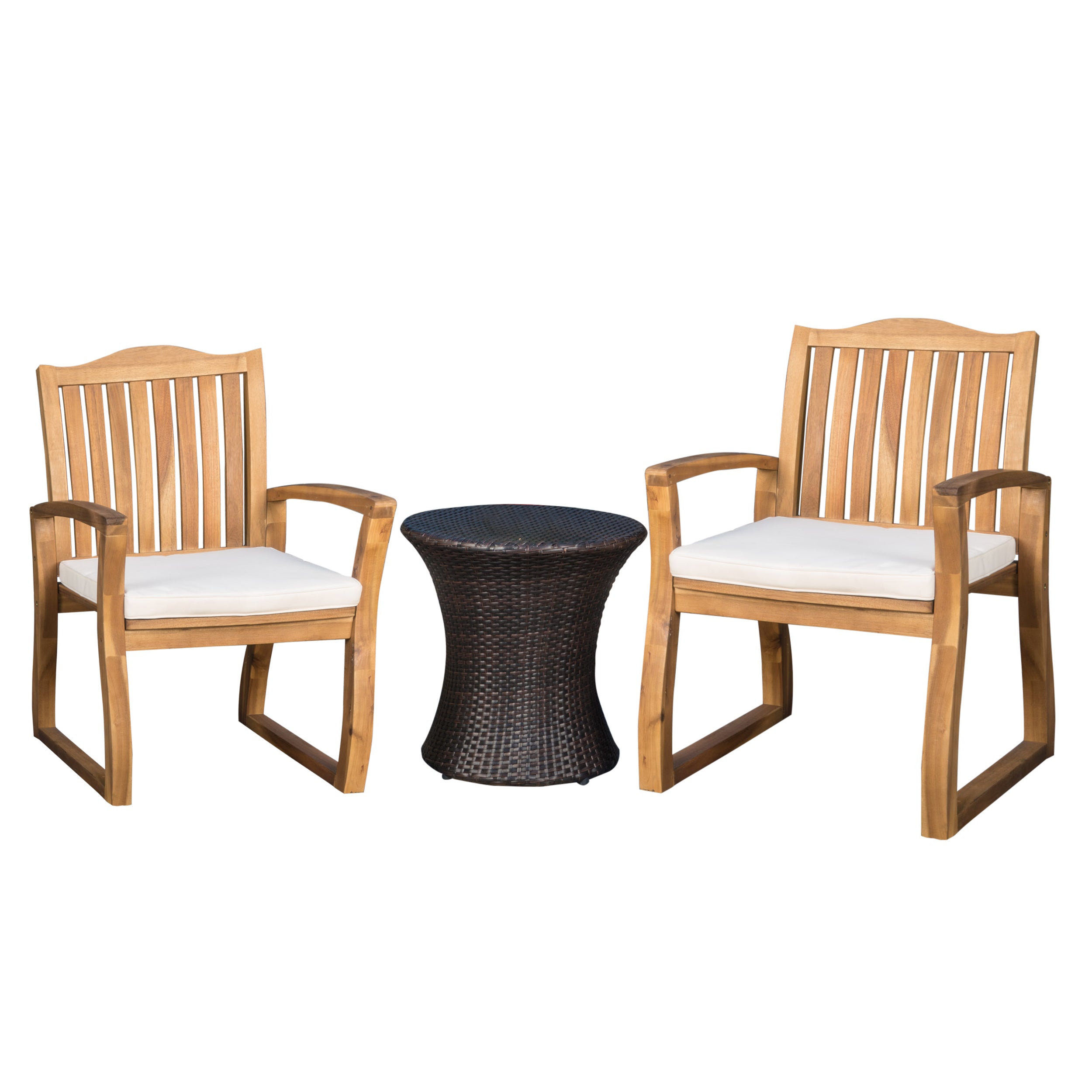Malibu Outdoor Acacia Wood 3 Piece Chat Set with Wicker Table