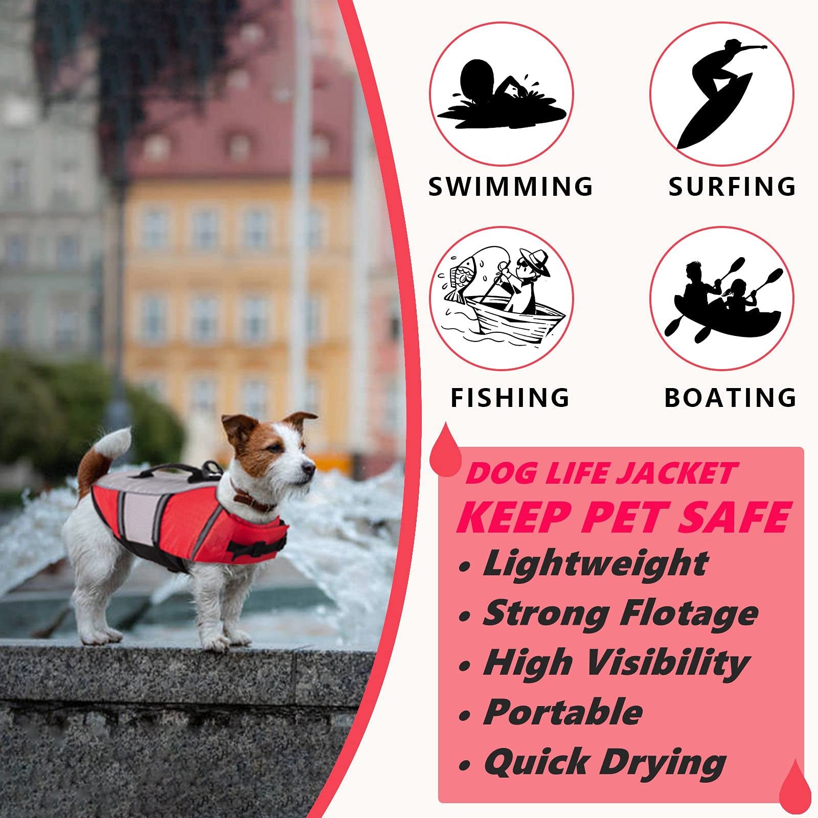 QBLEEV Dog Life Jacket Pet Life Vest for Swimming Pool Float Coat Swimsuits Flotation Device Life Preserver Belt Lifesaver Flotation Suit for Small Medium Large Dogs-L