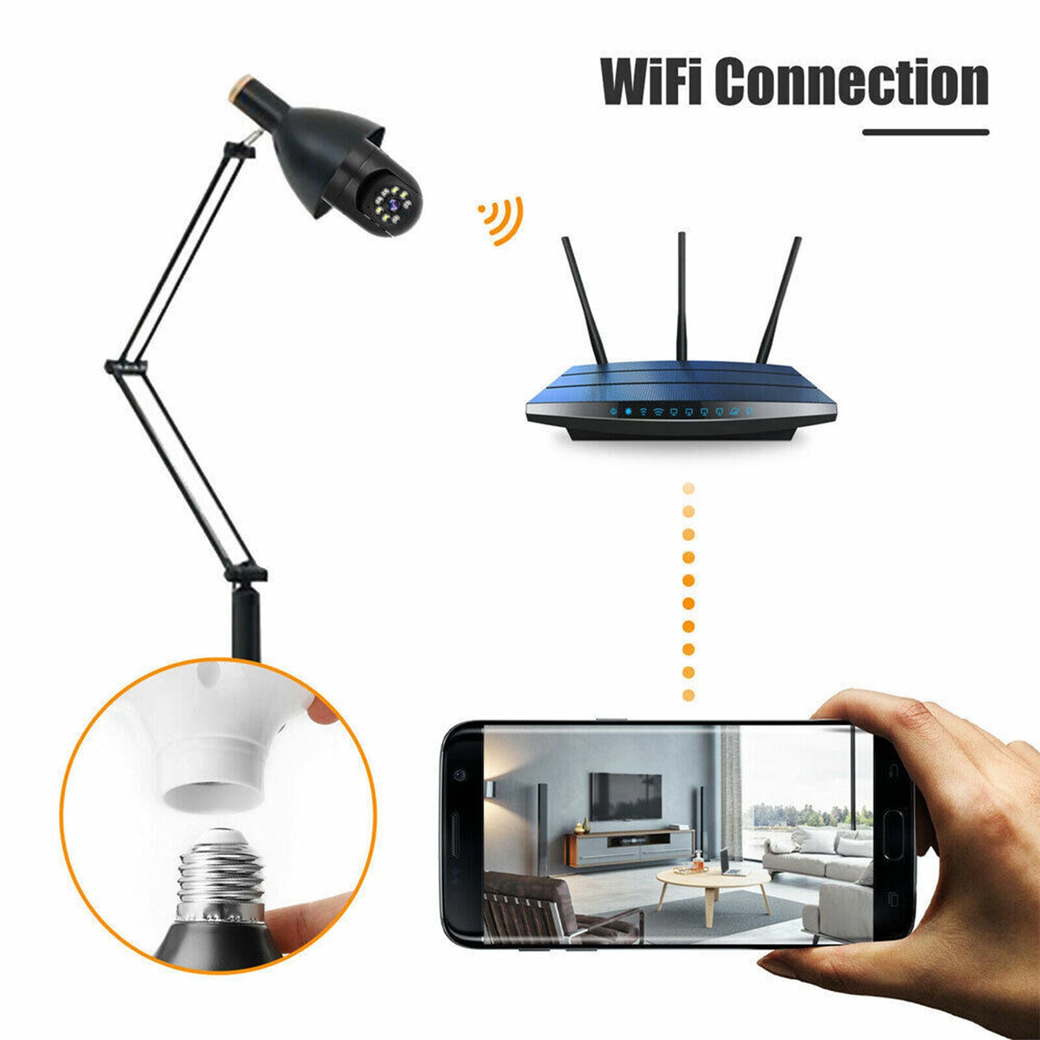 Xhy Light Bulb Security Camera Home Outdoor， 360° 1080P E27 Light Socket Camera for Home Security Wi-Fi IR Night Smart Home Wireless Camera