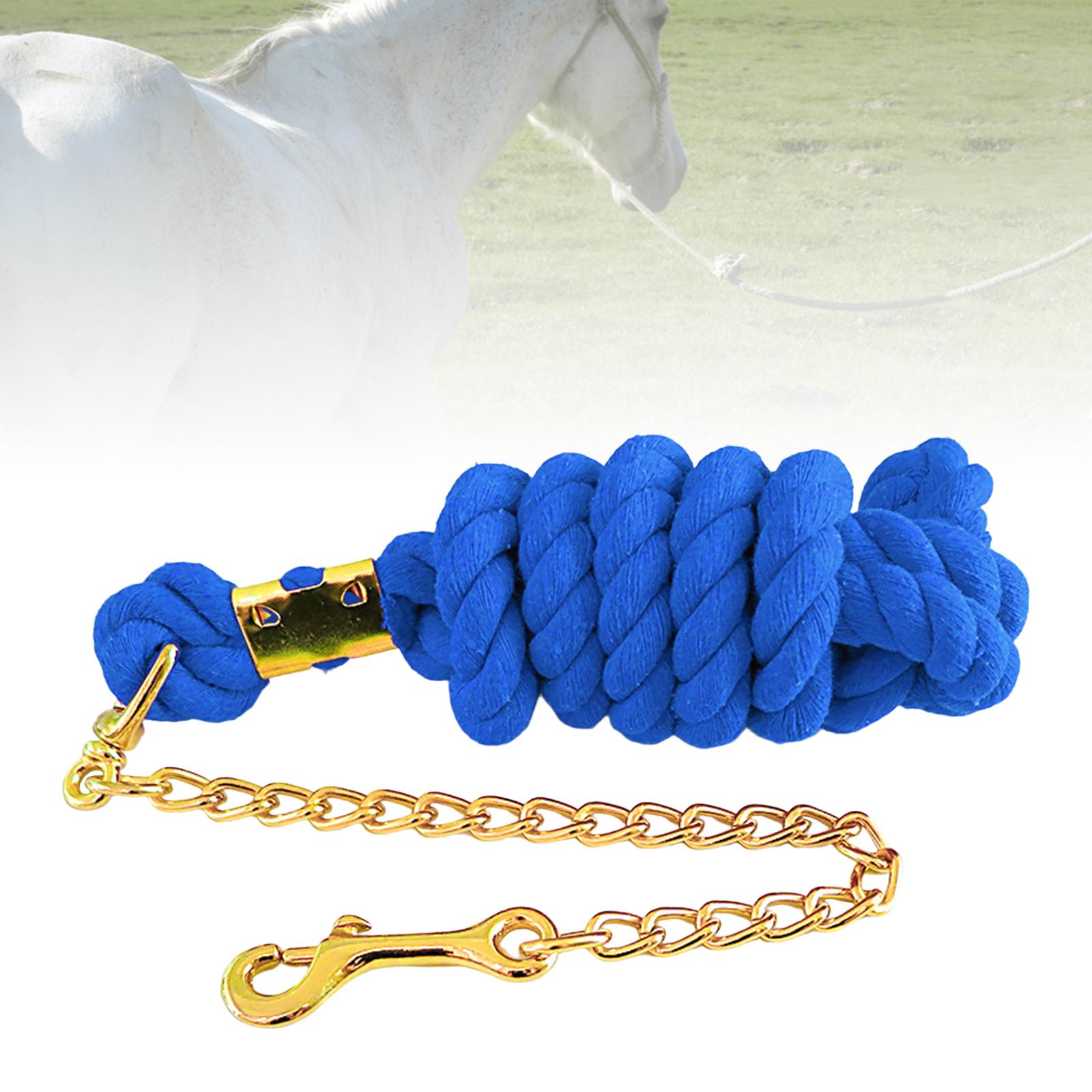 Solid Leading Rope with Chain Heavy Duty Brass Snap Clip Blue