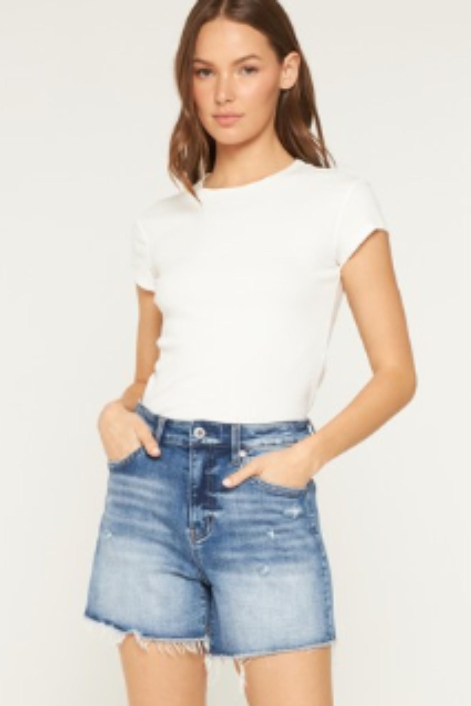 PRE-ORDER Mica Super High Raw Hem Mid Length Shorts shipping apx 4/30