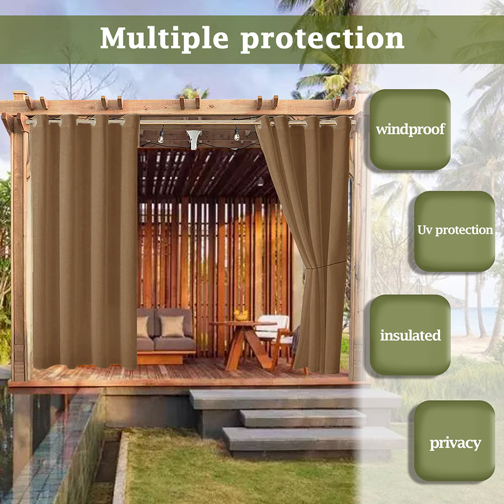 Outdoor Patio Curtains - Indoor Outdoor Waterproof Pergola Grommet Curtains, Blackout Curtain for Pavilion Gazebo Porch Decor, 1 Panel, Brown, 52in * 84in