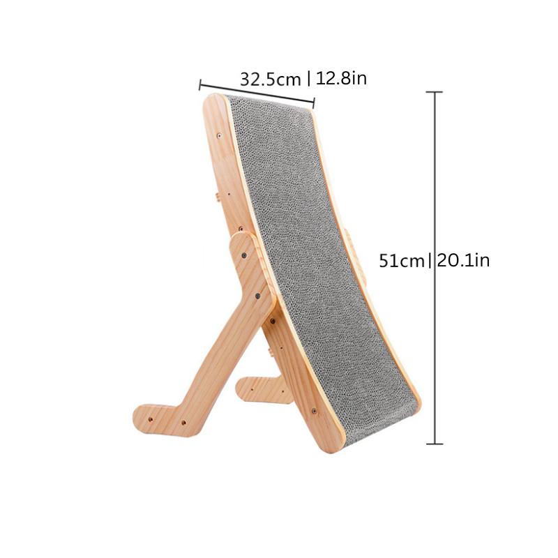 Wood Cat Scratcher Ramp – Ergonomic Curve for Healthy Claws & Play