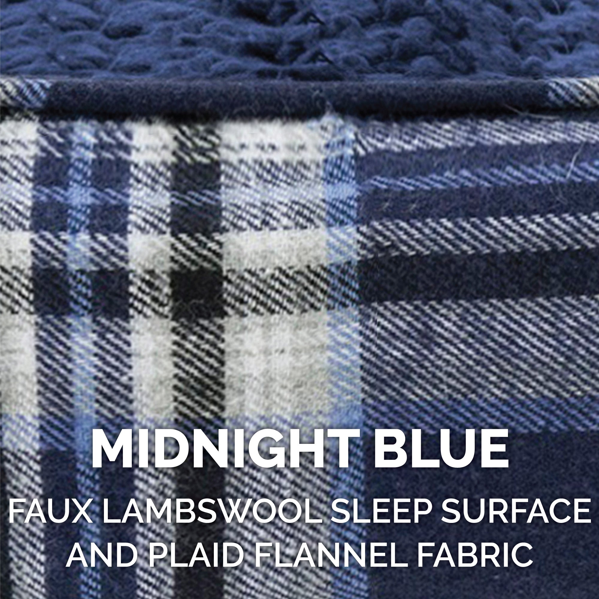 FurHaven | Deluxe Faux Sheepskin and Plaid Pillow Pet Bed for Dogs and Cats， Midnight Blue， Small