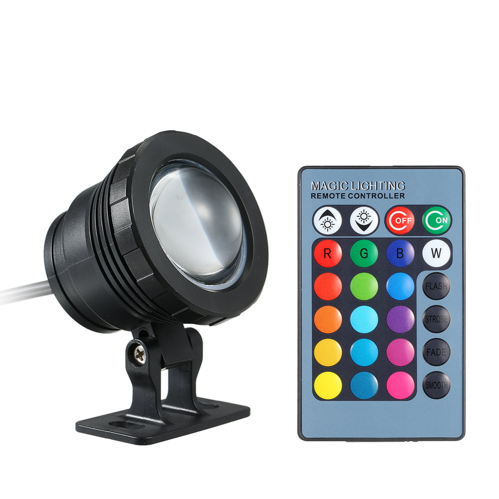 AC/DC 10W RGB LED Underwater Light Submersible Lamp with Remote Control 16 Colors Changing Flash/ Strobe/ Fade/ Smooth 4 Lighting Effects IP65 Water-resistant(most 1m) Design for Pool Aquarium Pond S