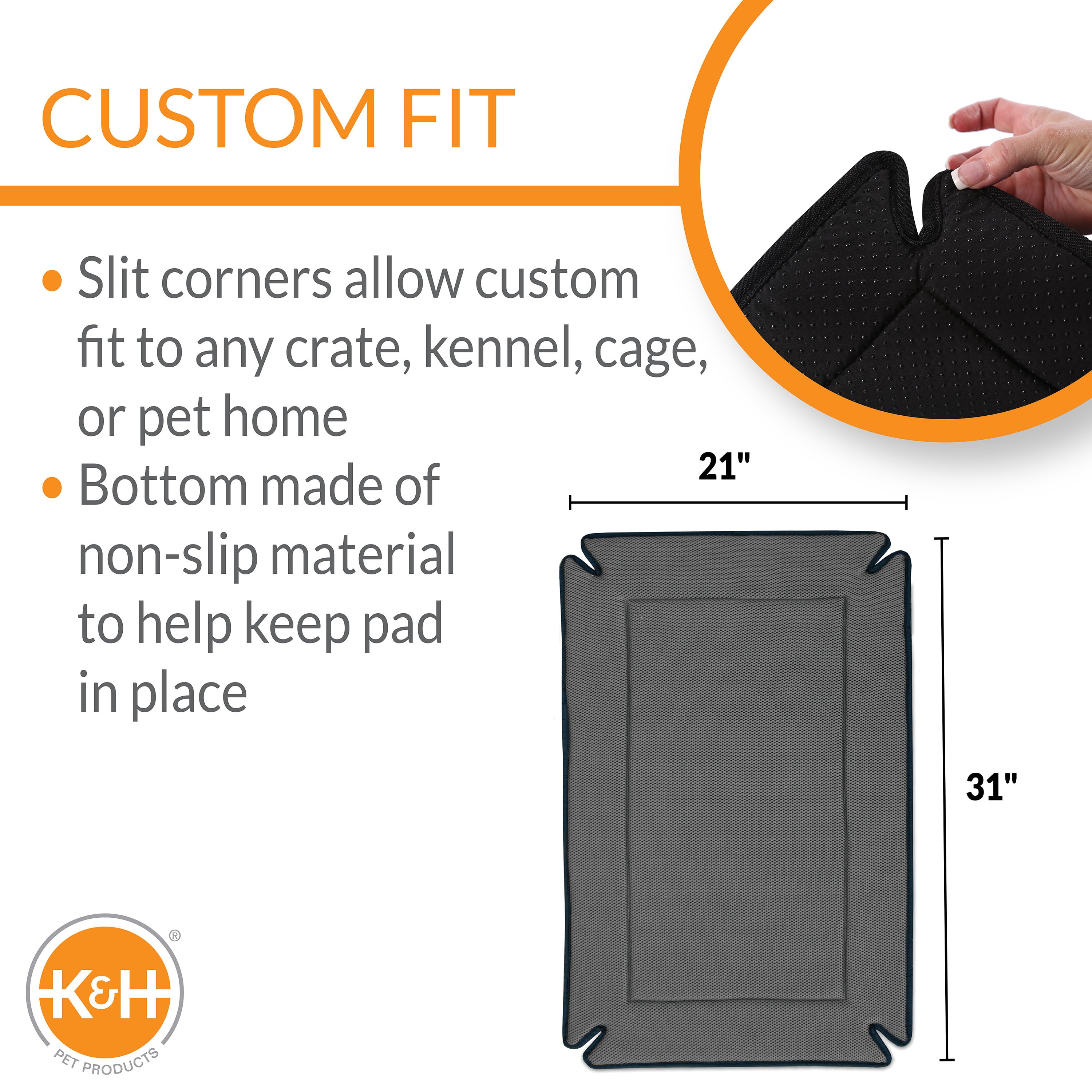 KandH Pet Products Odor-Control Crate Pad， Grey， 21