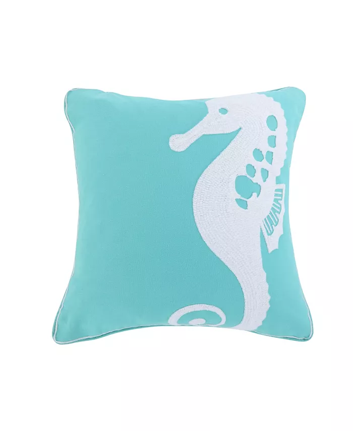 Levtex Del Ray Embroidered Seahorse Decorative Pillow， 18