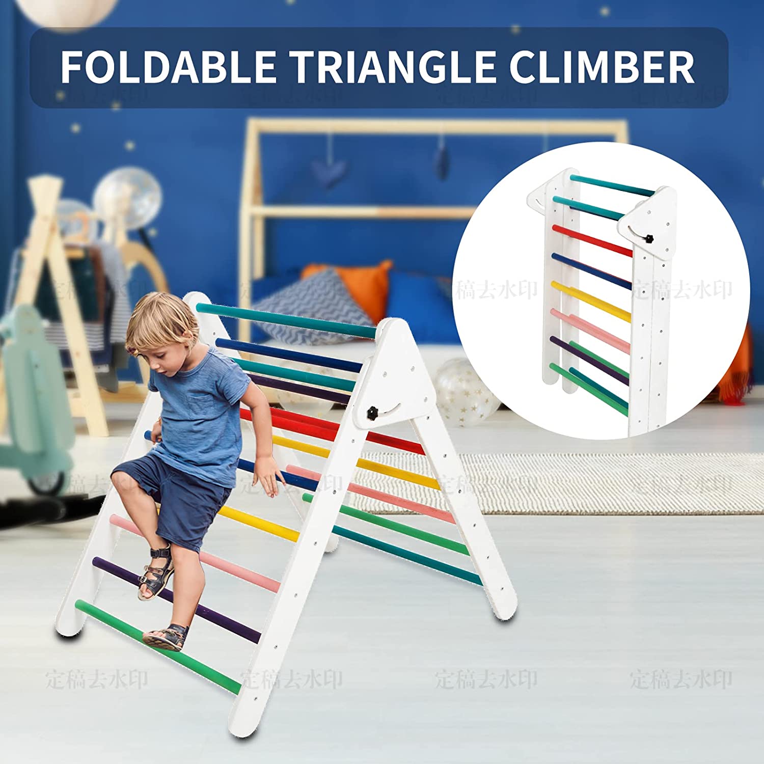 Large Climbing Triangle Set for Kids and Toddlers， Foldable Indoor Triangle Climber with Ramp and Climbing Arch