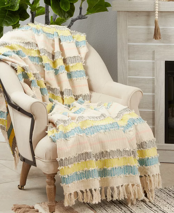 Saro Lifestyle Fringe Stripe Throw， 50