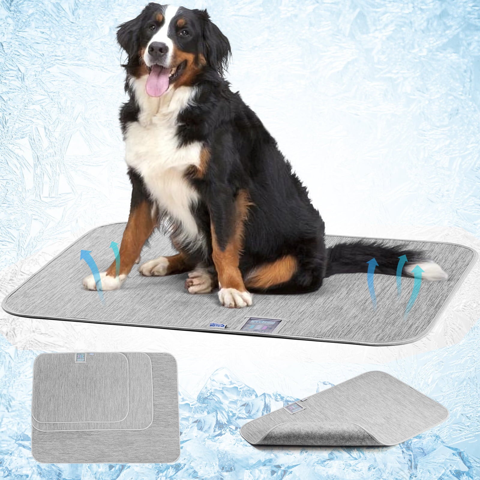 Quntis Dog Cooling Mat， Sleeping Pad Breathable Dog Kennel Pad Washable， Pet Summer Cooling Mat for Small Medium Dogs Cats Indoor Outdoor， 32 x 44 inch Gray
