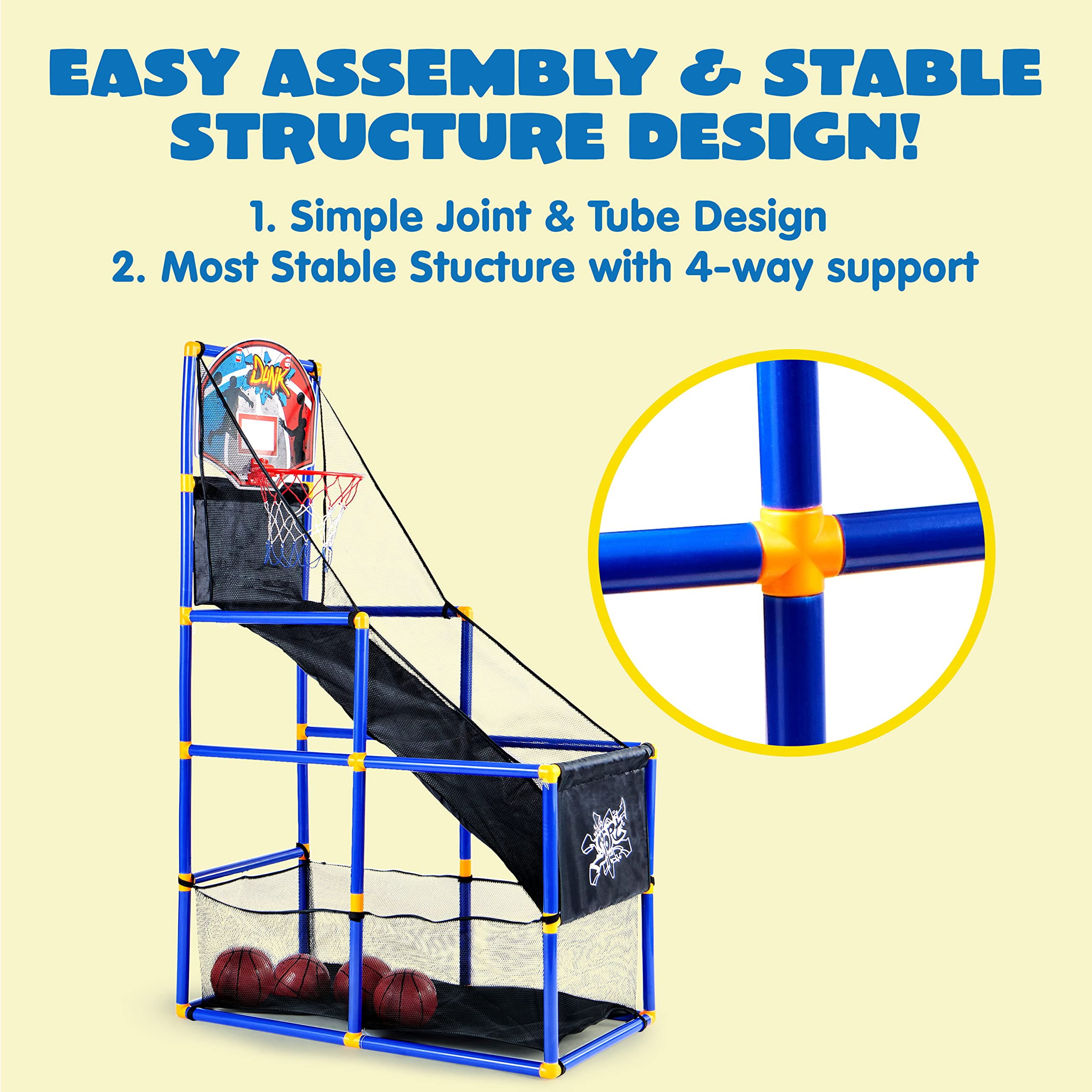 JOYIN Kids Arcade Basketball Game Set with 4 Balls and Hoop for Kids Indoor Outdoor Sport Play - Easy Set Up - Air Pump Included - Ideal for Games and Competition