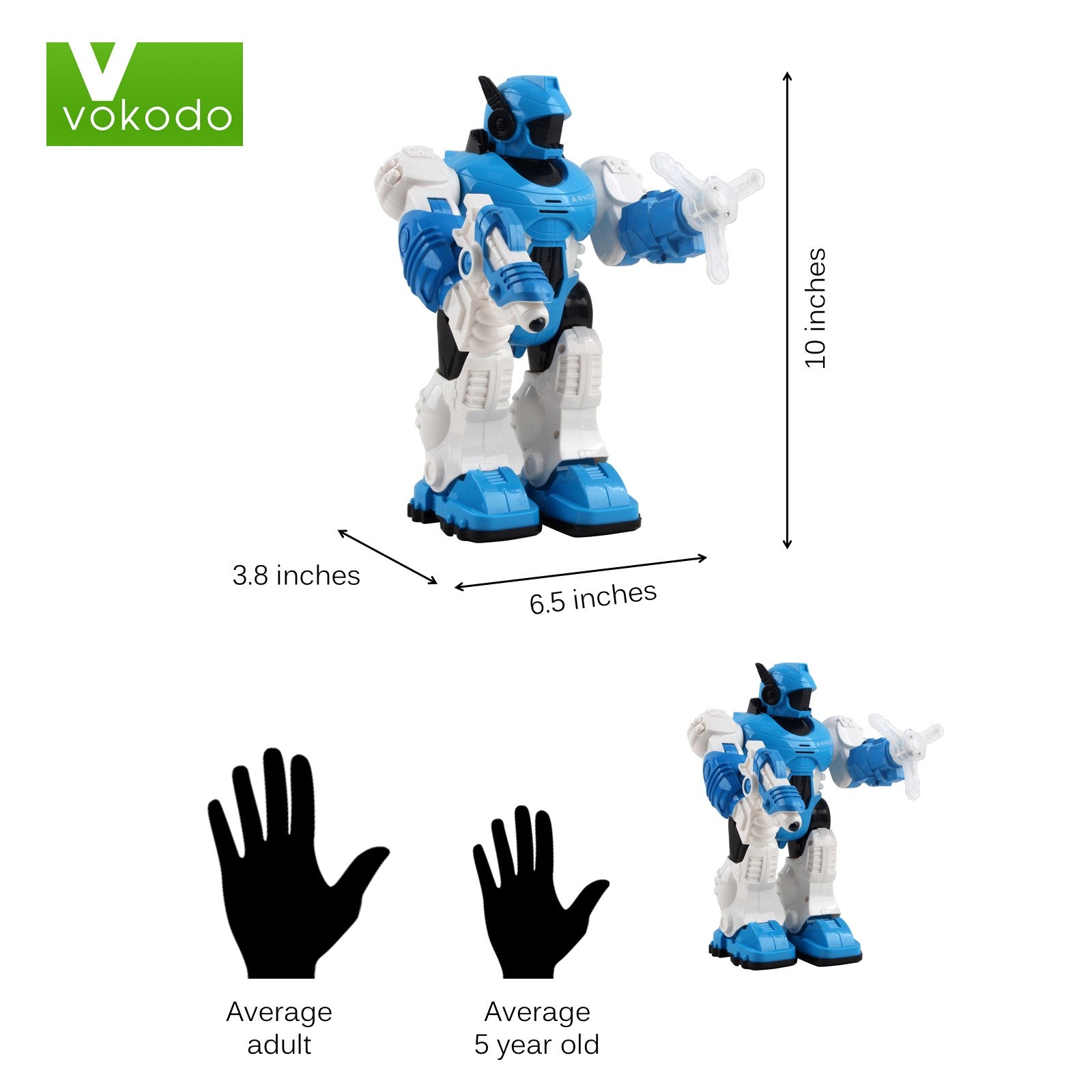 Vokodo Interactive Walking Toy Robot With Spinning Hand Lights And Sound Effects Kids Smart Police Robocop Android Robotic Cop Play Action Battery Operated Great Gift For Children Boys Girls Toddlers