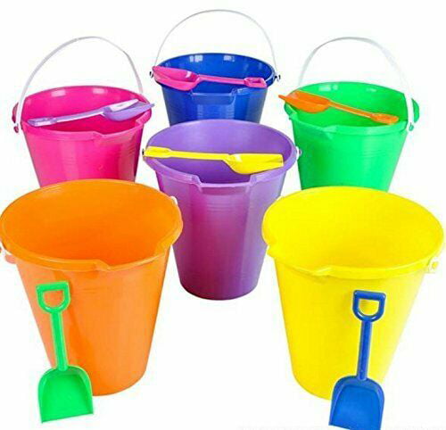 2 Buckets 9 inch Large Plastic Beach Pail and Shovel Set, Fun Children's Beach Party, Park School Sand Toy