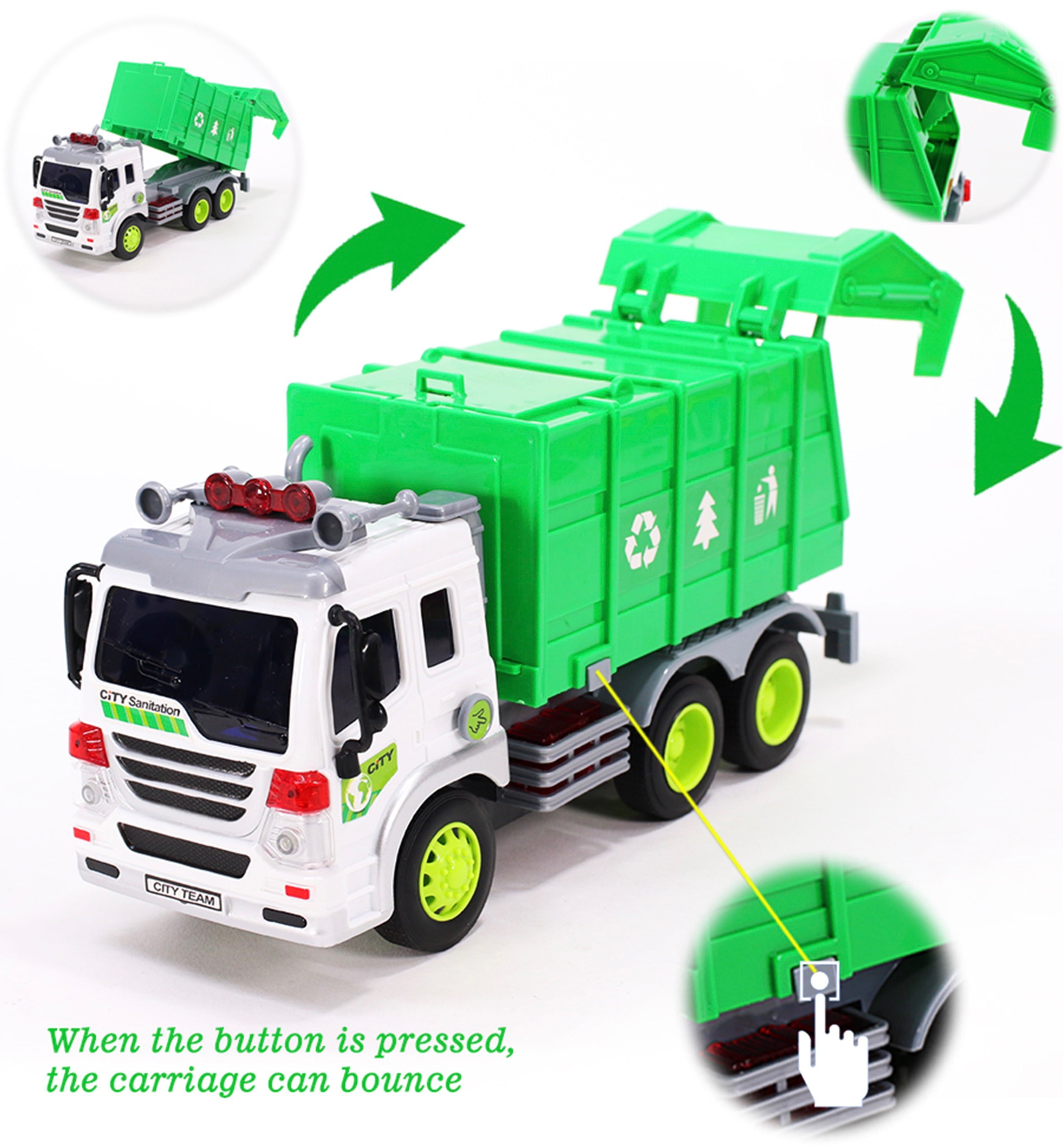 Garbage Truck Toys for 3 Year Old Boys and Girls， Friction Powered Toy， Play Vehicle Cars for Toddlers