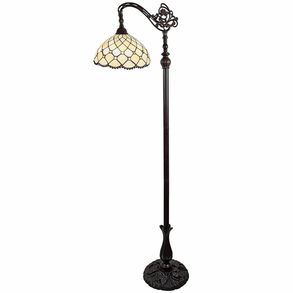 HomeRoots 478081 62 in. Traditional Shaped Floor Lamp with White Stained Glass Bowl Shade, Brown