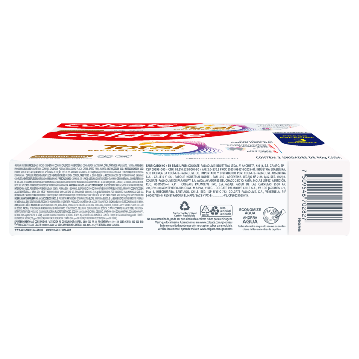 Pack Creme Dental Original Mint Colgate Total Prevencao Ativa Caixa 3 Unidades 90g Cada
