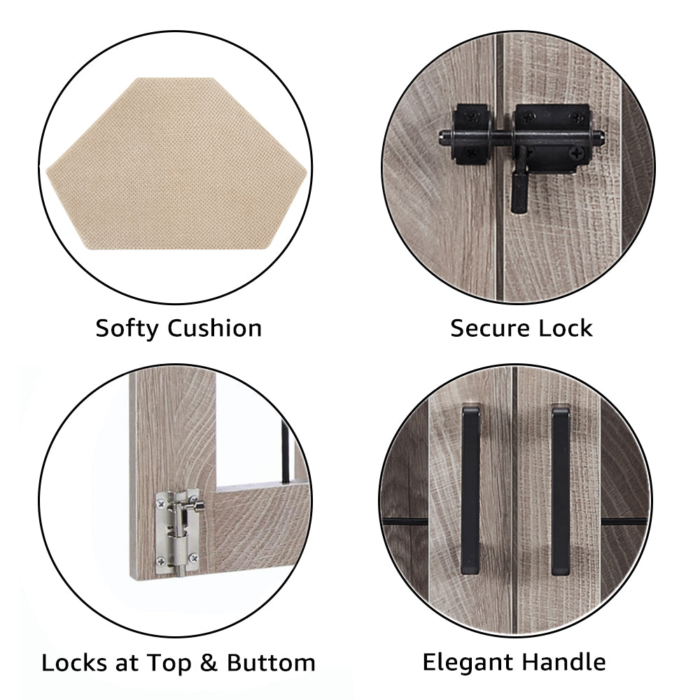 Unipaws Corner Dog Crate Furniture， Wooden Dog Kennel for Dogs Puppy， Pet Crate for Limited Room， Medium， Weathered Gray