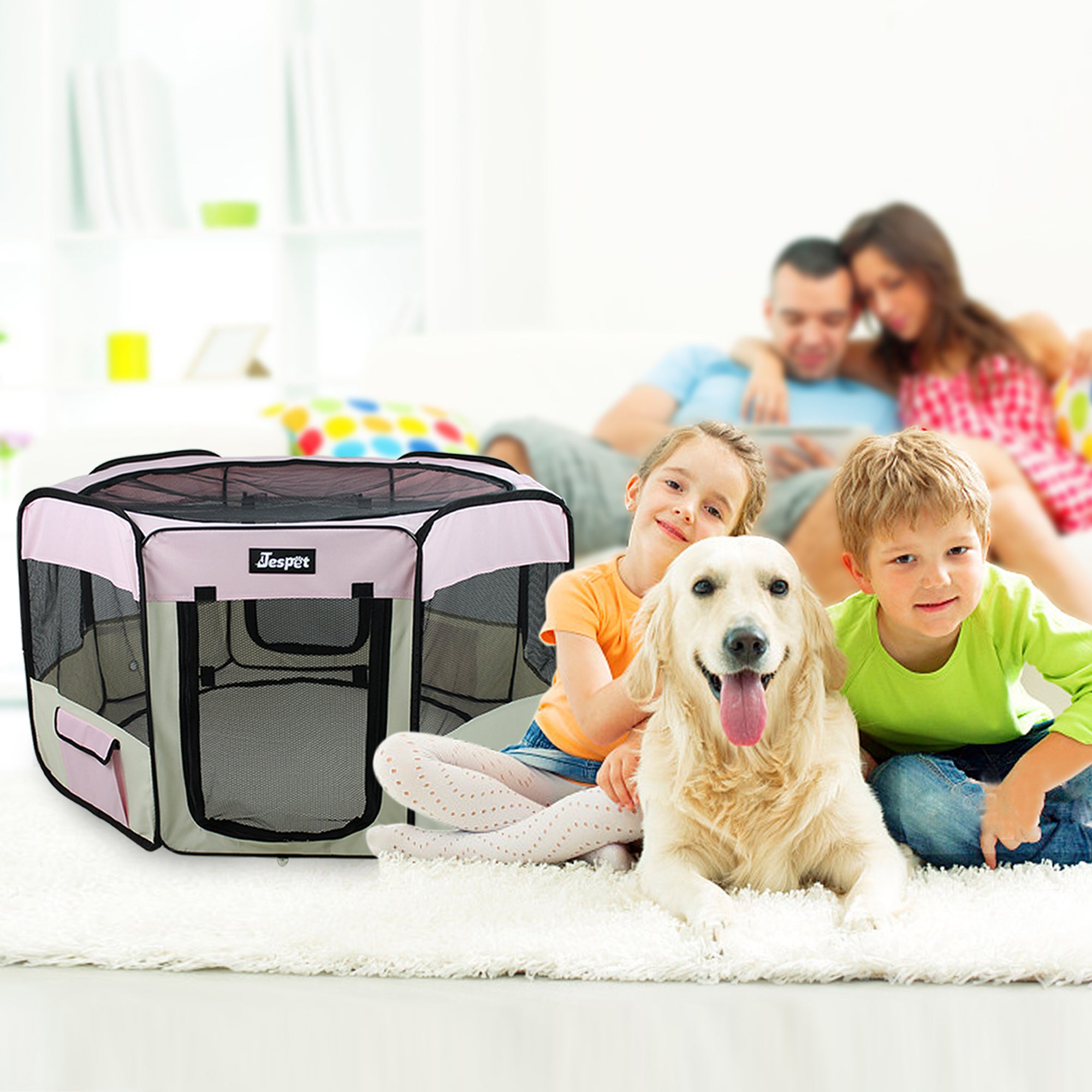 212 Main PPP-45PK 45 in. Soft Pet Playpenand#44; Pink and Creamy White - Medium