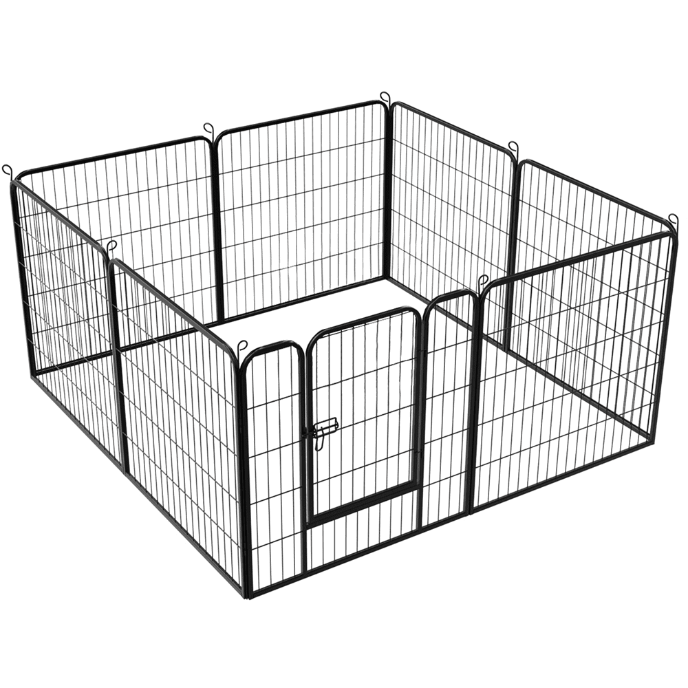 32-inch Foldable Dog Pen Exercise Barrier with Door，Outdoor and Indoor， 8 Panels， Black