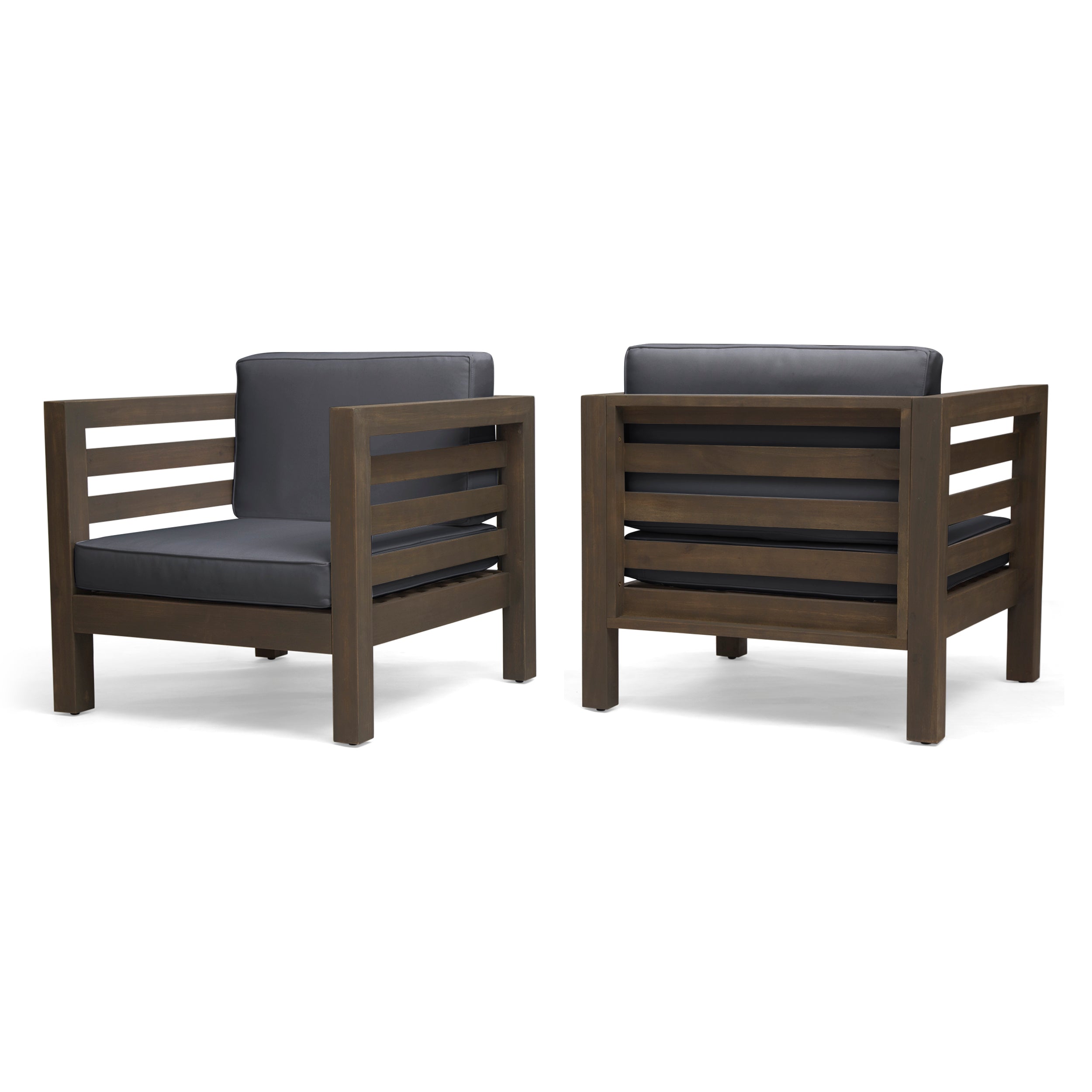 Louise Outdoor Acacia Wood Club Chairs with Cushions (Set of 2)