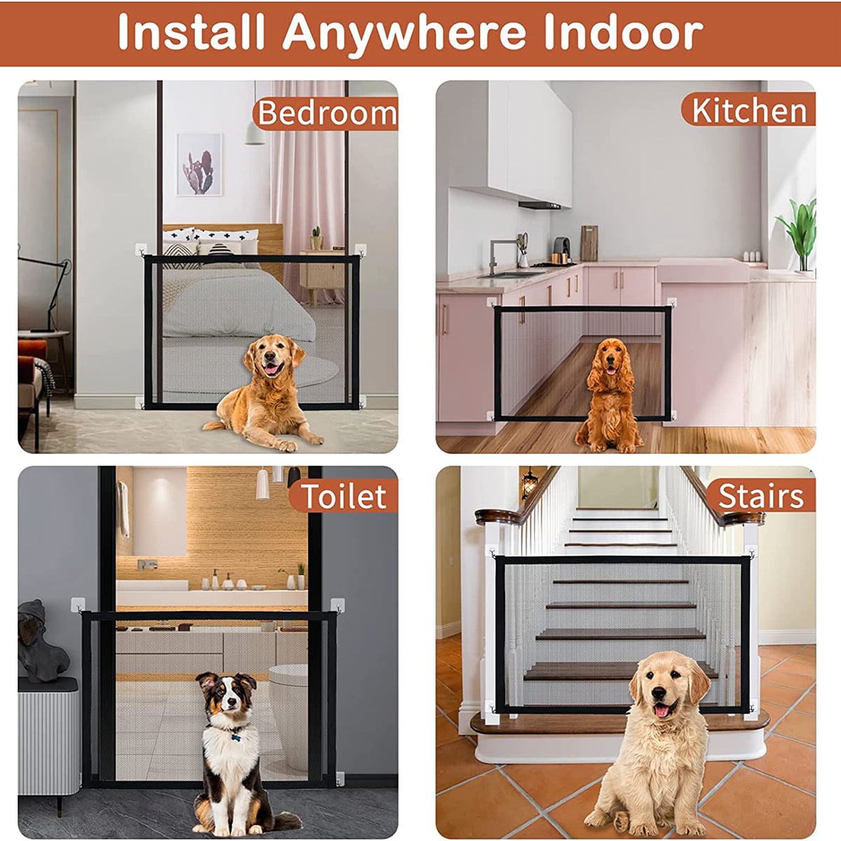 ZPL Dog Gate Pet Gate，43 Inch Portable Mesh Baby Safety Gate Guard Isolated For Indoor and Outdoor， Install Anywhere，Black