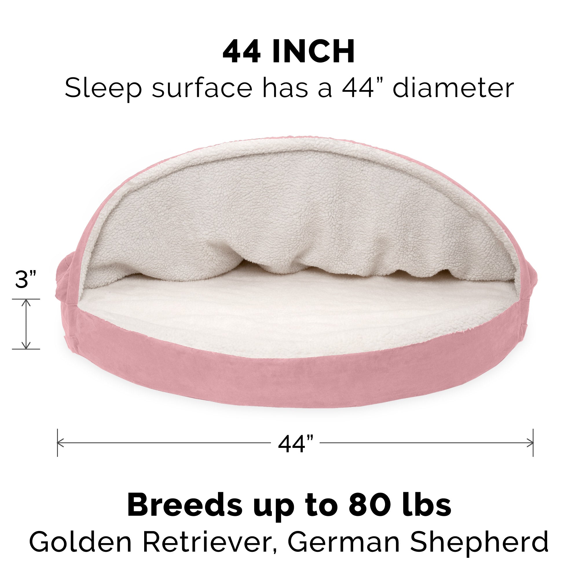 FurHaven Pet Products Orthopedic Faux Sheepskin Snuggery Burrow Pet Bed for Dogs and Cats， Pink， 44