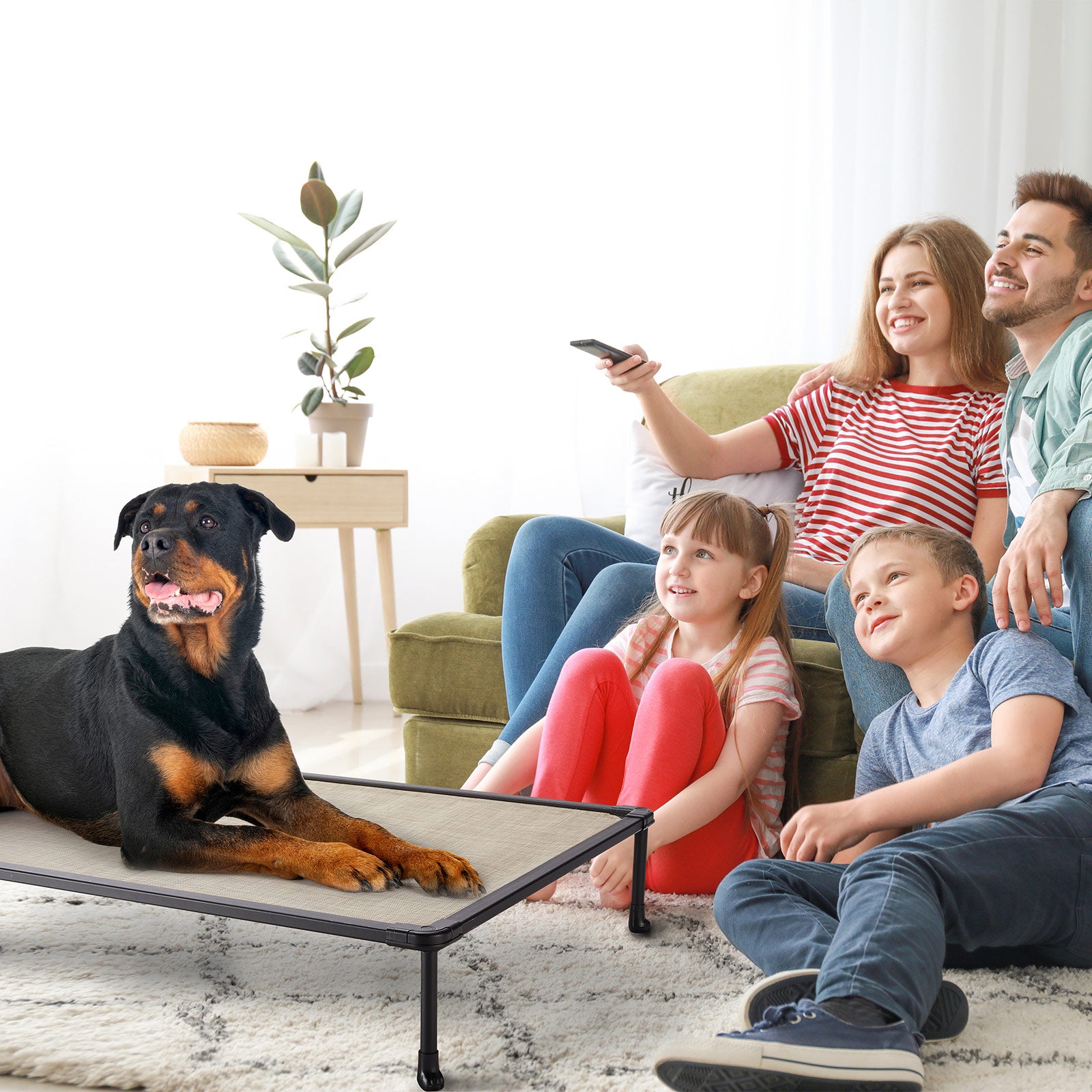 Veehoo Chewproof Dog Bed， Cooling Raised Dog Cots with Black Metal Frame， X Large， Beige Coffee