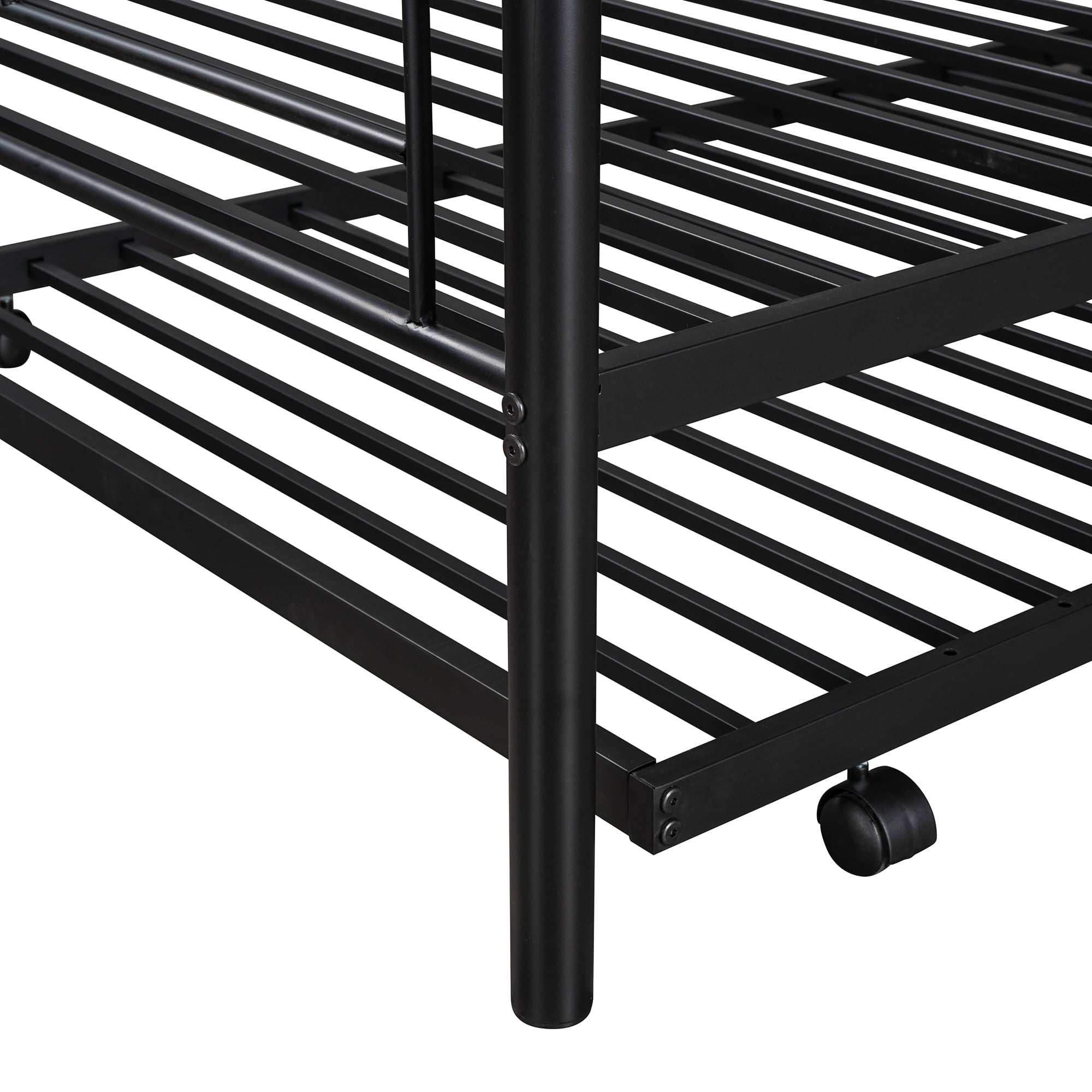 uhomepro Metal Twin Over Twin Bunk Beds with Trundle Bed, Twin Bunk Beds for Kids Adults Teens, Bunk Bed Can Be Divided Into 2 Twin Beds with Trundle, 2 Ladders, No Box Spring Need, Black