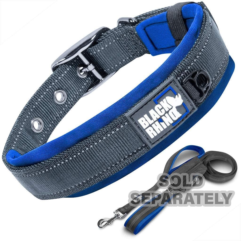 Black Rhino - The Comfort Collar Ultra Soft Neoprene Padded Dog Collar for All Breeds - Heavy Duty Adjustable Reflective Weatherproof (Large， Blue/Grey)