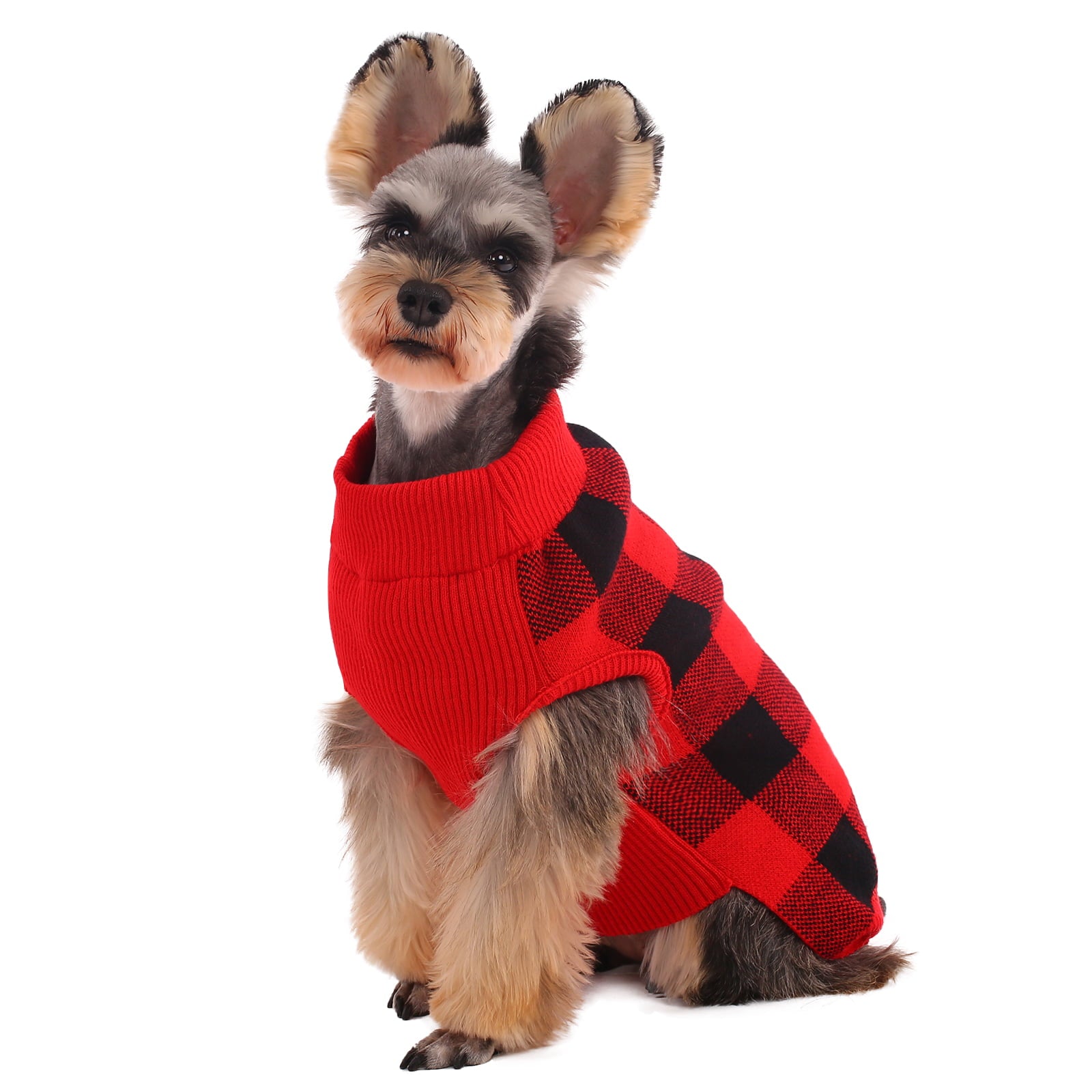 Kuoser Acrylic Plaid Dog Coat Sweater， Red， XS/XL