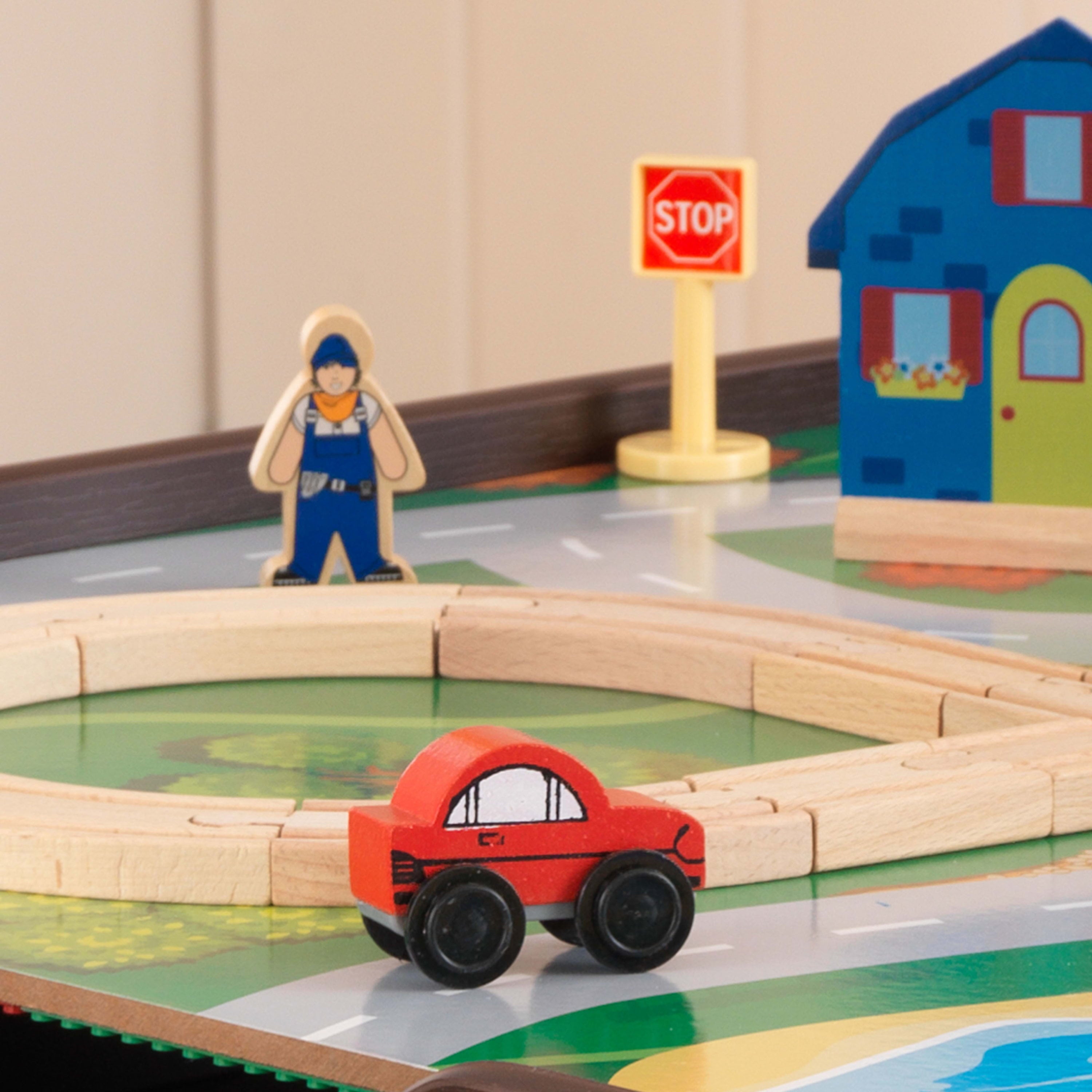 KidKraft Reversible Wooden Activity Table with Board and Train Set， Espresso