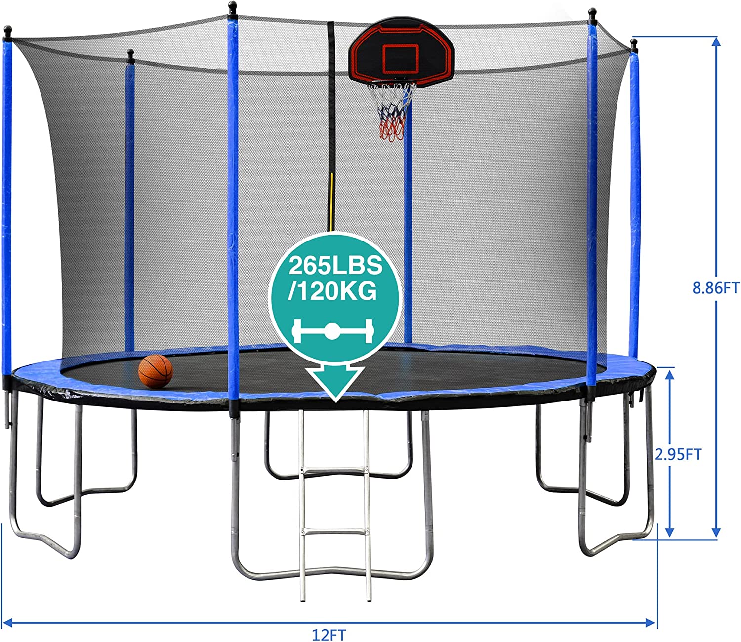 REDCAMP 12ft 14ft Trampoline with Basketball Hoop， Enclosure and Ladder， ASTM Approved