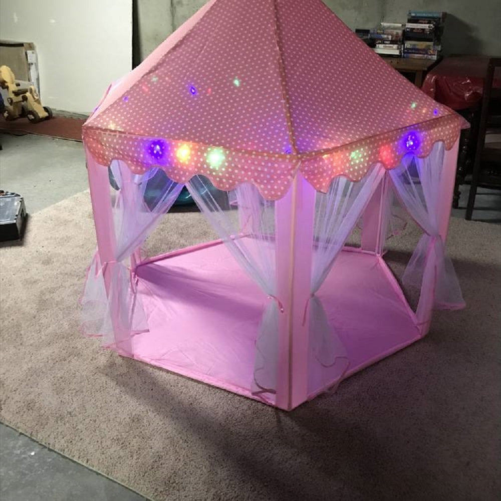 Kids Children Folding Princess Castle House Outdoor Indoor Portable Tent  Funny Play Fairy House Kids Play Tent(LED Star Lights)