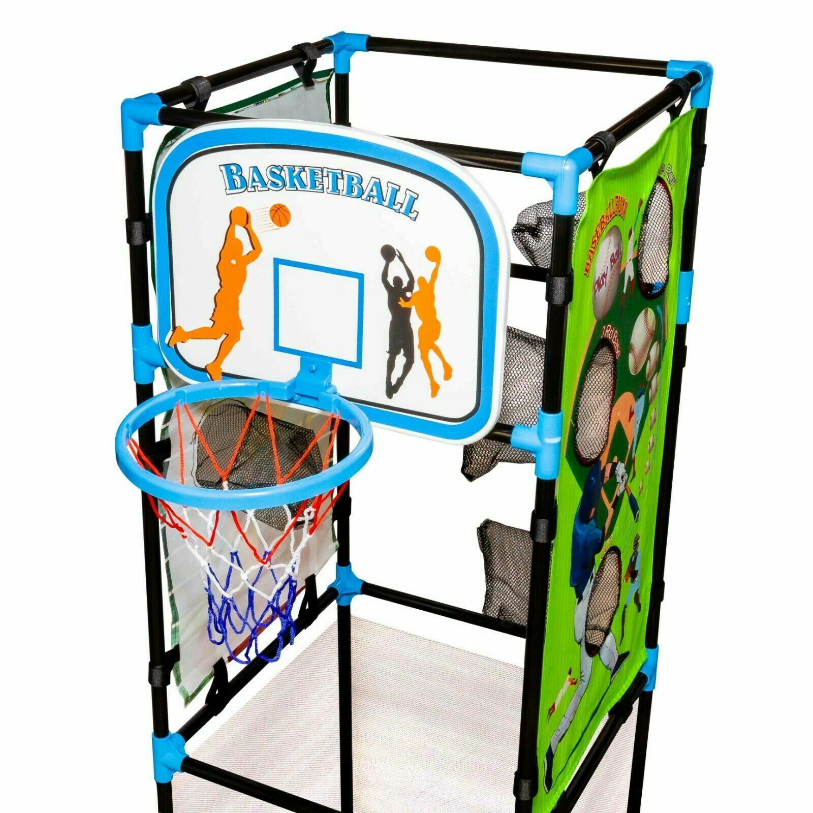 Kids Basketball Game Set - Portable Hoop Game Toy with Ball and Pump-Indoor and Outdoor Sports Arcade - Soccer Football Baseball Great Baseball Gift (4 in 1 Basketball， Football， Baseball and Soccer)