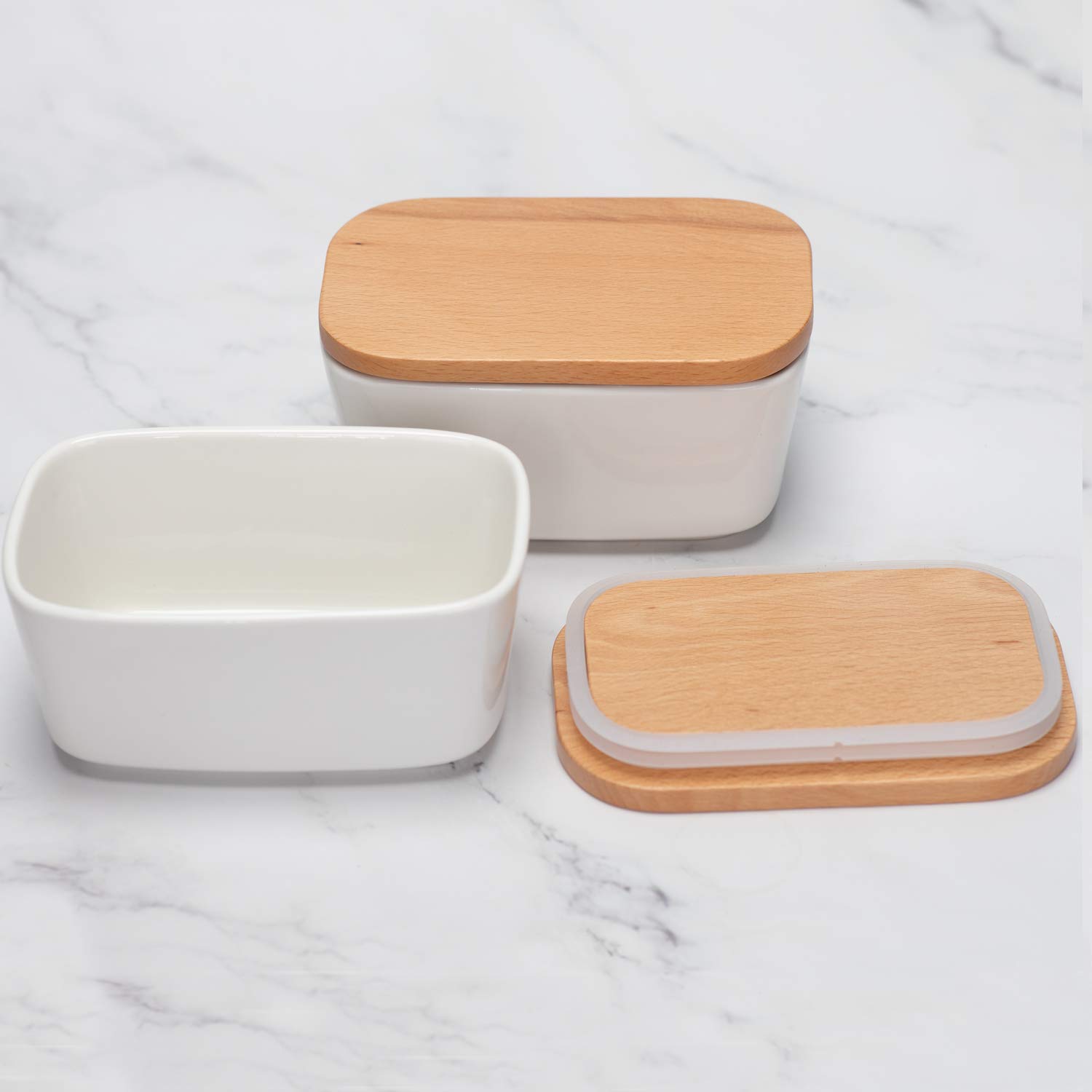 amHomel 2-Pack 6 inch Butter Dish All White