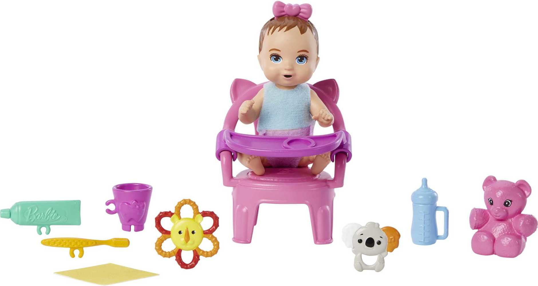 Barbie Skipper Babysitters Inc First Tooth Playset with Baby Doll & Accessories, Push Bow for Tooth