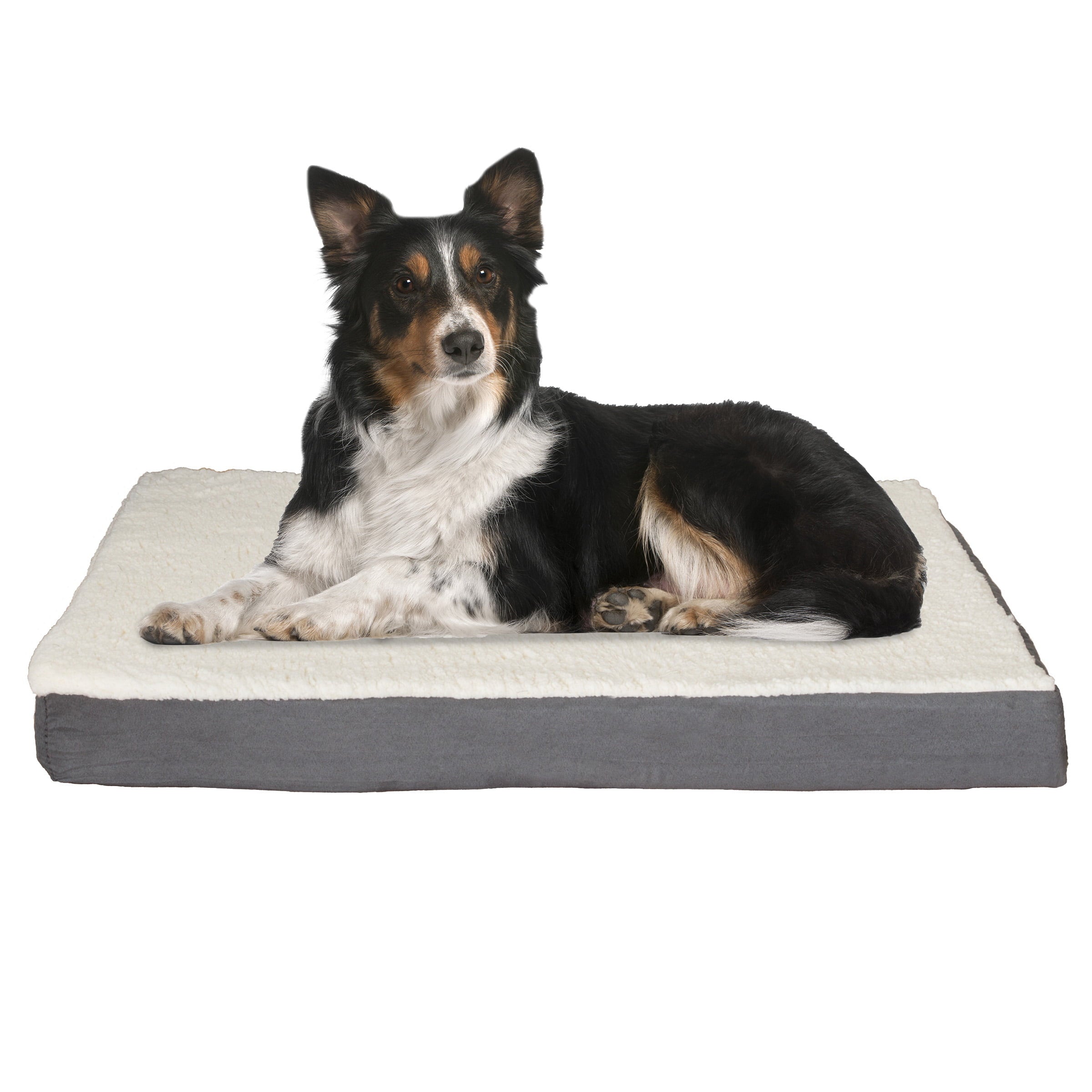 Orthopedic Dog Bed - 2-Layer 36x27-Inch Memory Foam Pet Mattress with Machine-Washable Sherpa Cover for Large Dogs up to 65lbs by PETMAKER (Gray)