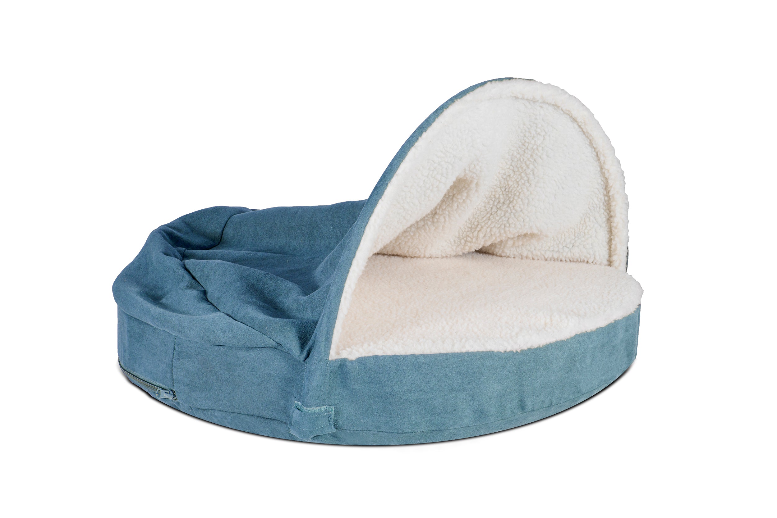 FurHaven | Memory Foam Faux Sheepskin Snuggery Burrow Pet Bed for Dogs and Cats， Blue， 26-Inch