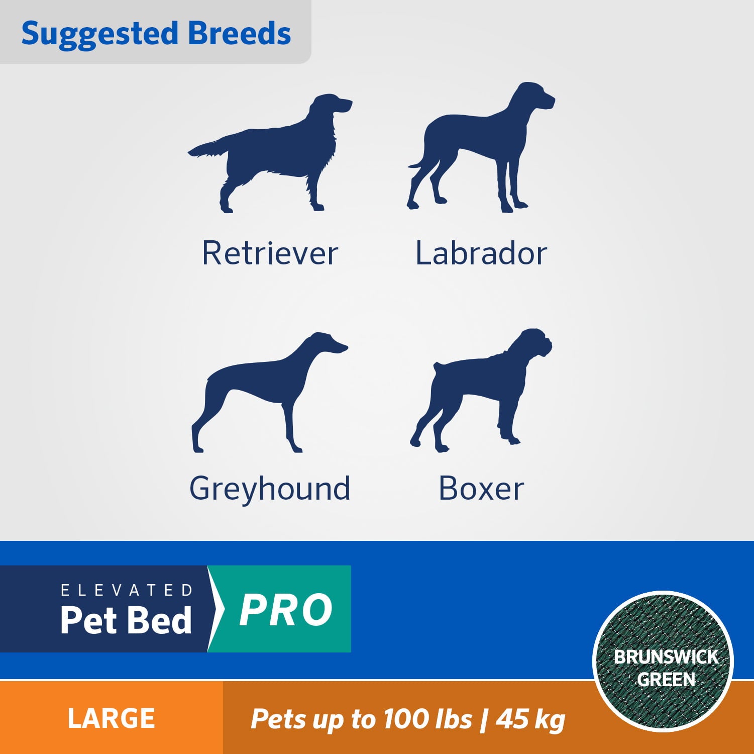 Coolaroo Cooling Elevated Dog Bed Pro， Large， Fits in 48in Crates， Brunswick Green