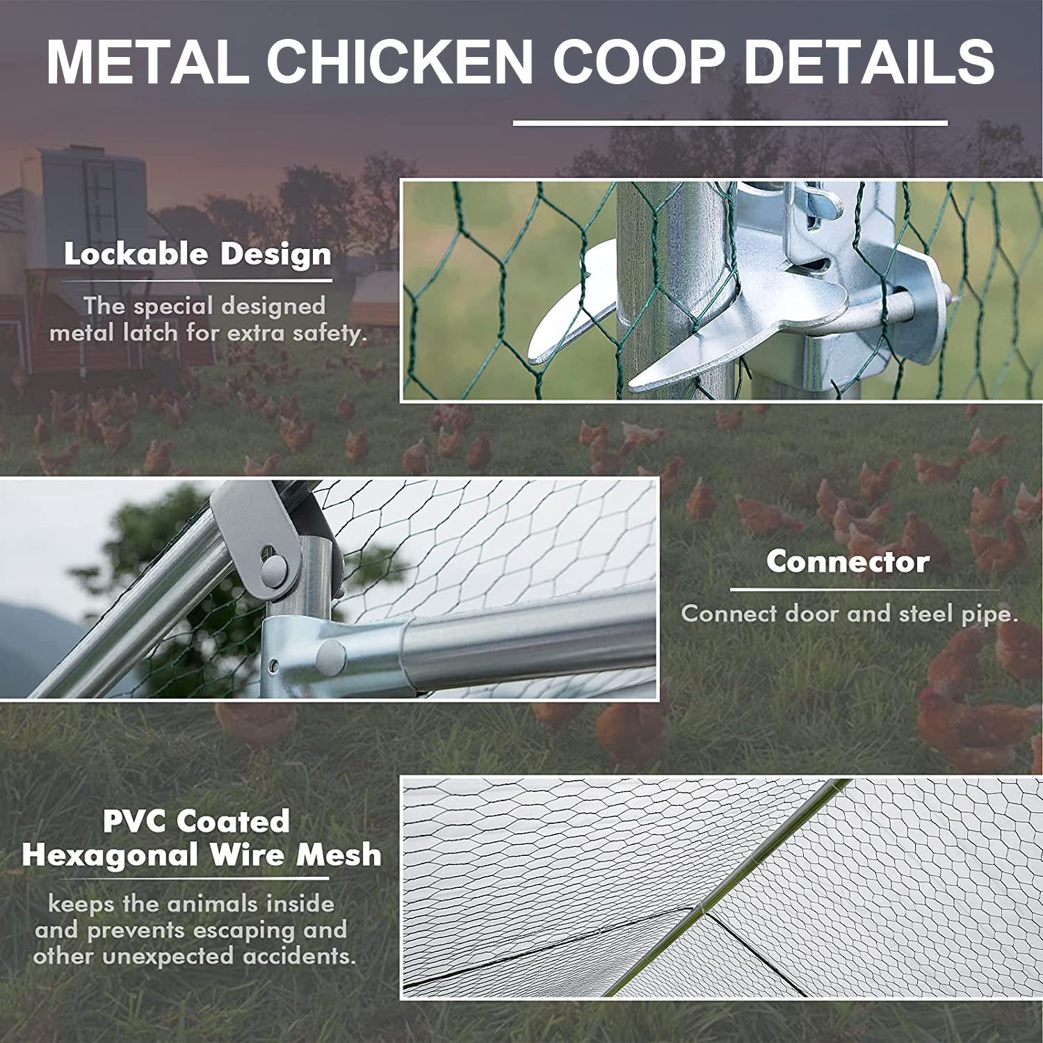 Holaki Large Metal Chicken Coop Hen Run House Flat Walk-in Cage 10x13x6.4 ft