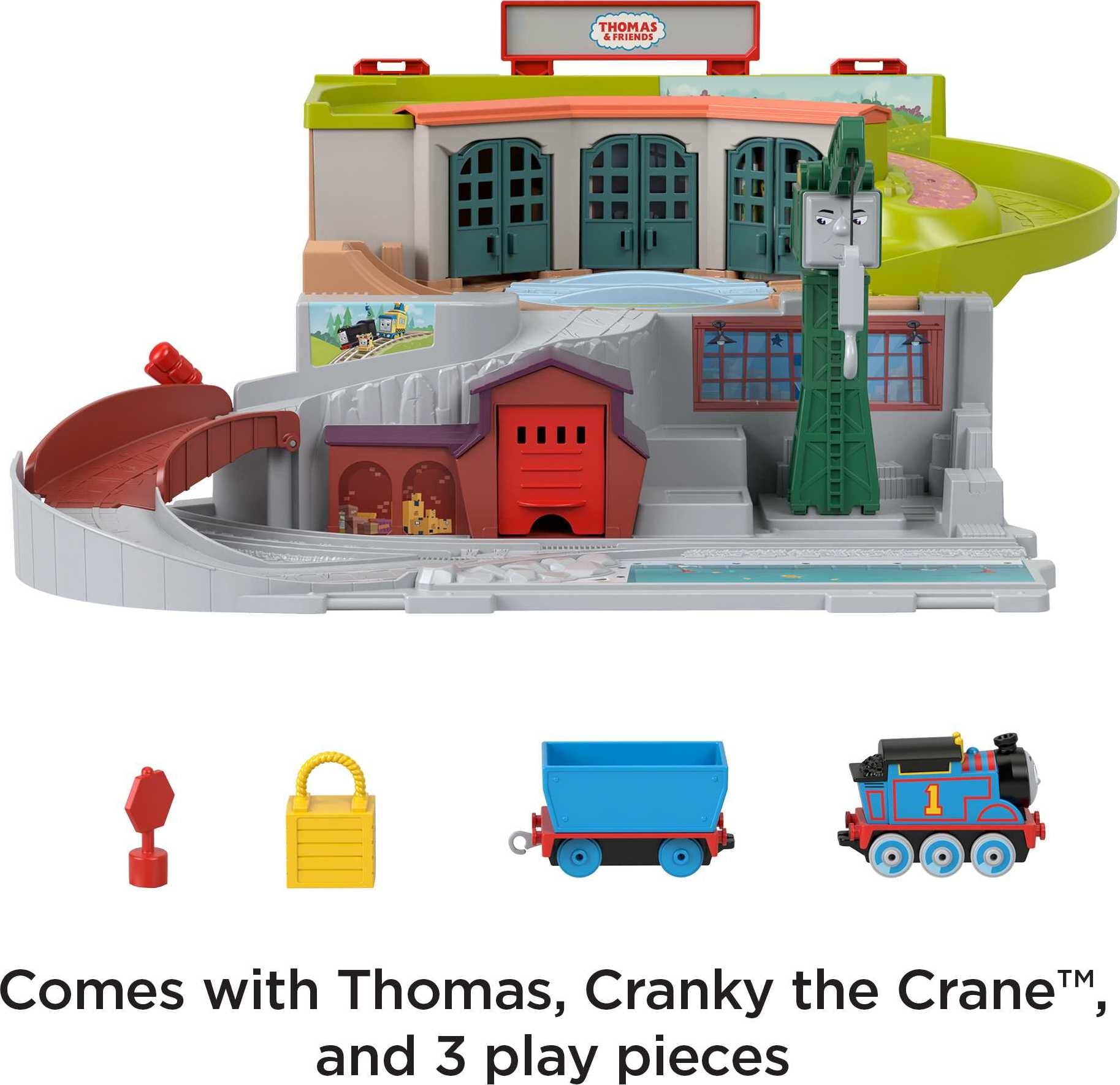 Thomas and Friends Sodor Take-Along Playset with Diecast Thomas Engine and Cranky The Crane