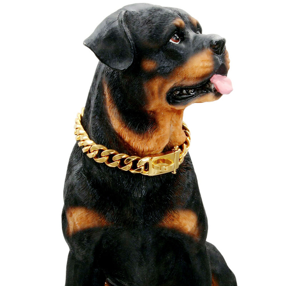 Gold Plated Stainless Steel Big Cuban Chains Dog Collar Choker Necklace for Large Medium Bulldog