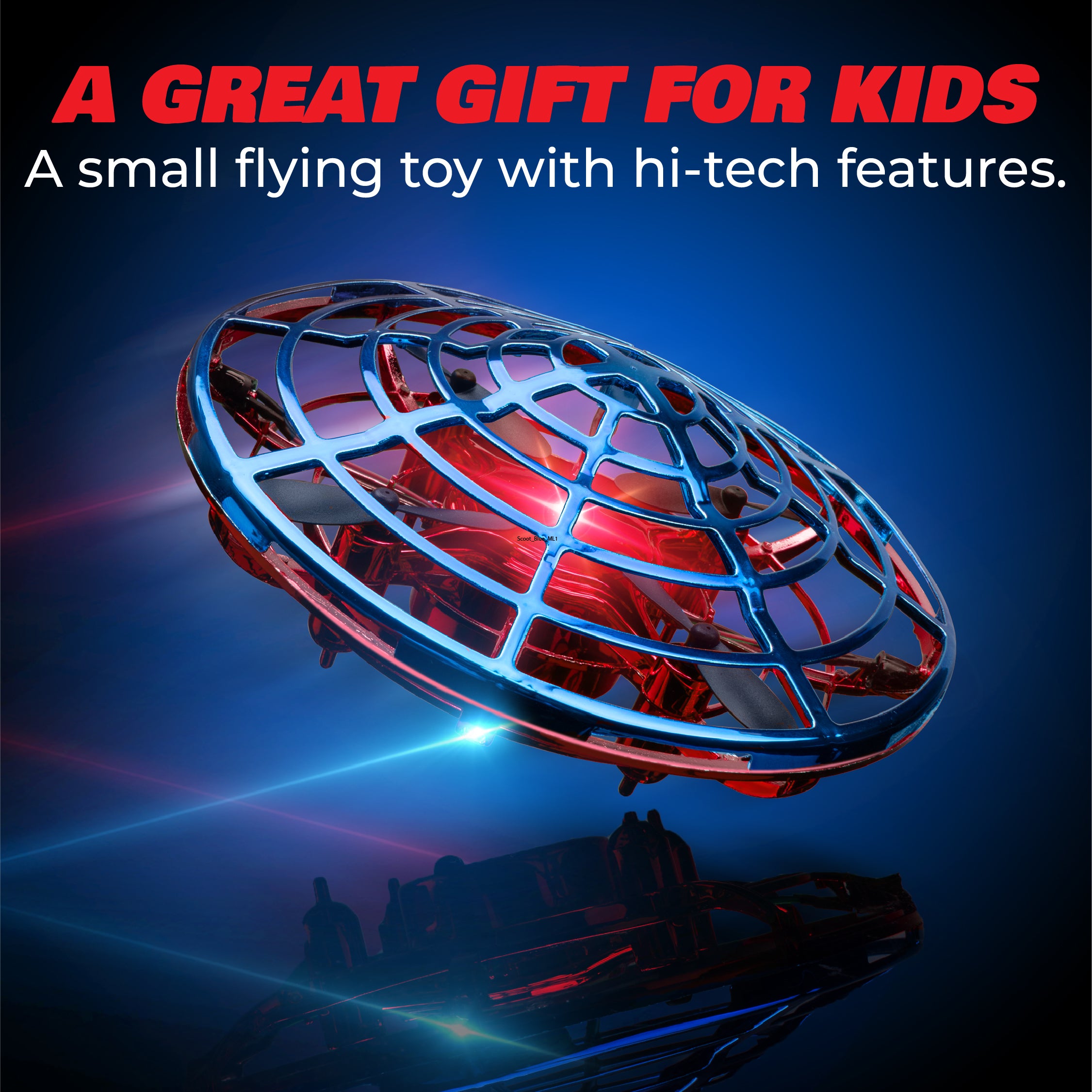 Force1 Scoot Hand Operated Drone for Kids - Blue and Red Indoor UFO Flying Toy Drone