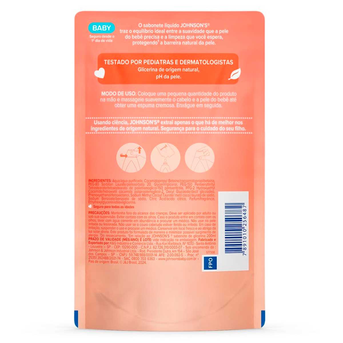 Sabonete Liquido de Glicerina Johnson's Baby Da Cabeca aos Pes Refil 180 ml