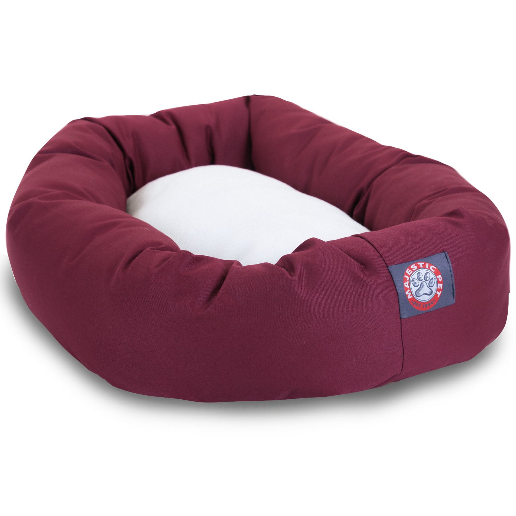 Majestic Pet | Poly/Cotton Sherpa Bagel Pet Bed For Dogs， Burgundy， Large