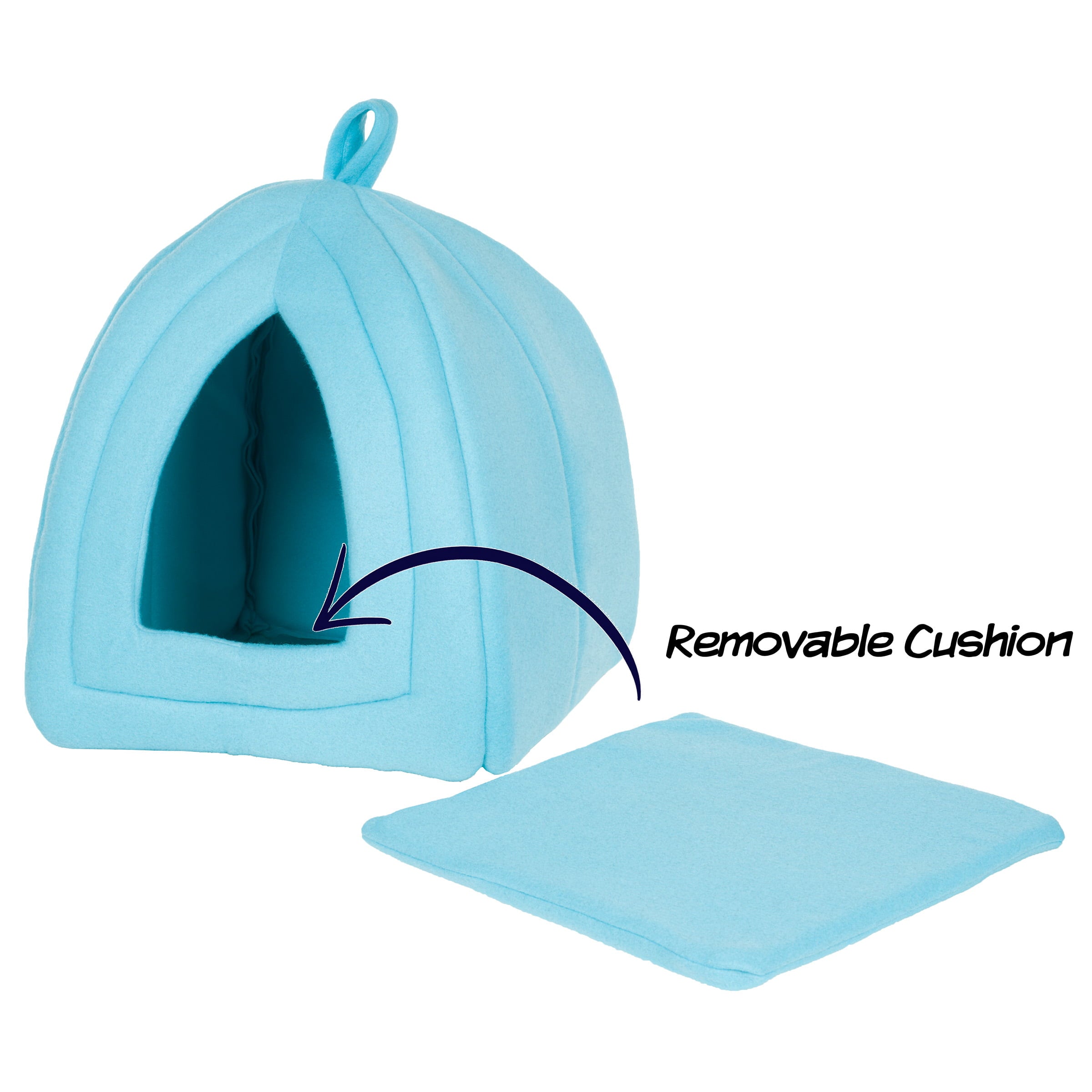 Cat House - Indoor Bed with Removable Foam Cushion - Pet Tent for Puppies， Rabbits， Guinea Pigs， Hedgehogs， and Other Small Animals by PETMAKER (Blue)