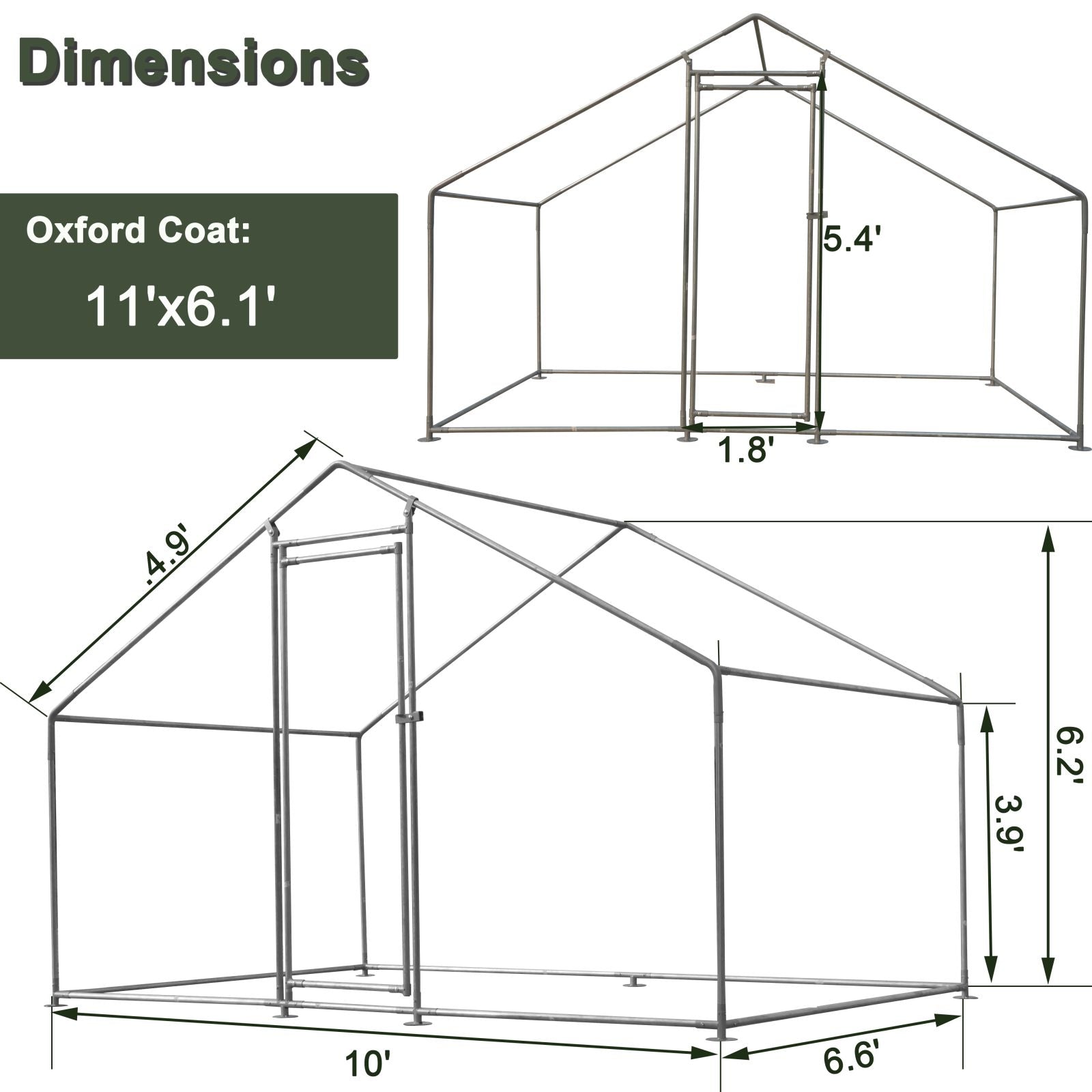 Ouyessir Outdoor Chicken Coop， Large Metal Walk-in Chicken Run Pen with Waterproof Cover Coat， Rabbit Habitat Flat Shaped Poultry Cage for Backyard Farm Use (6.6’L x 10’W x 6.2’H)