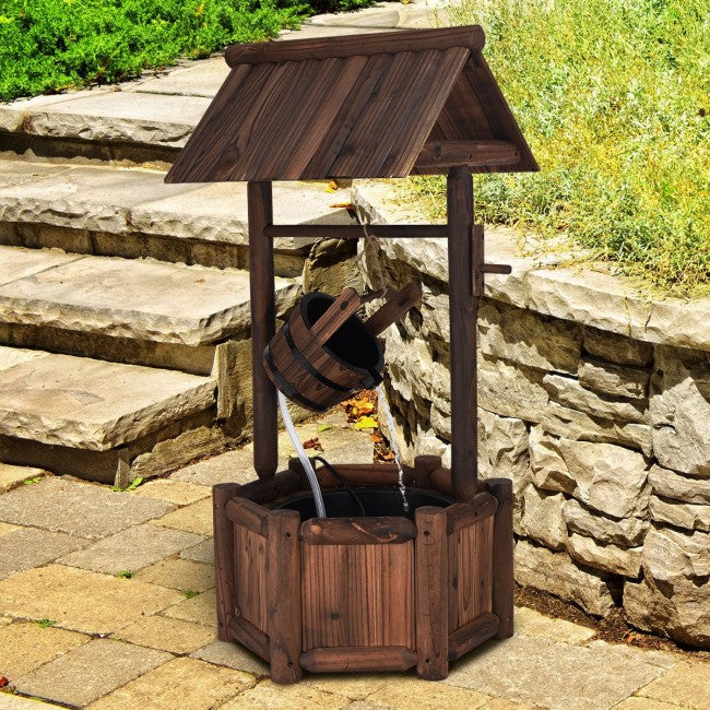 Garden Rustic Wishing Well Water Fountain Wooden Outdoor Electric Backyard Pump