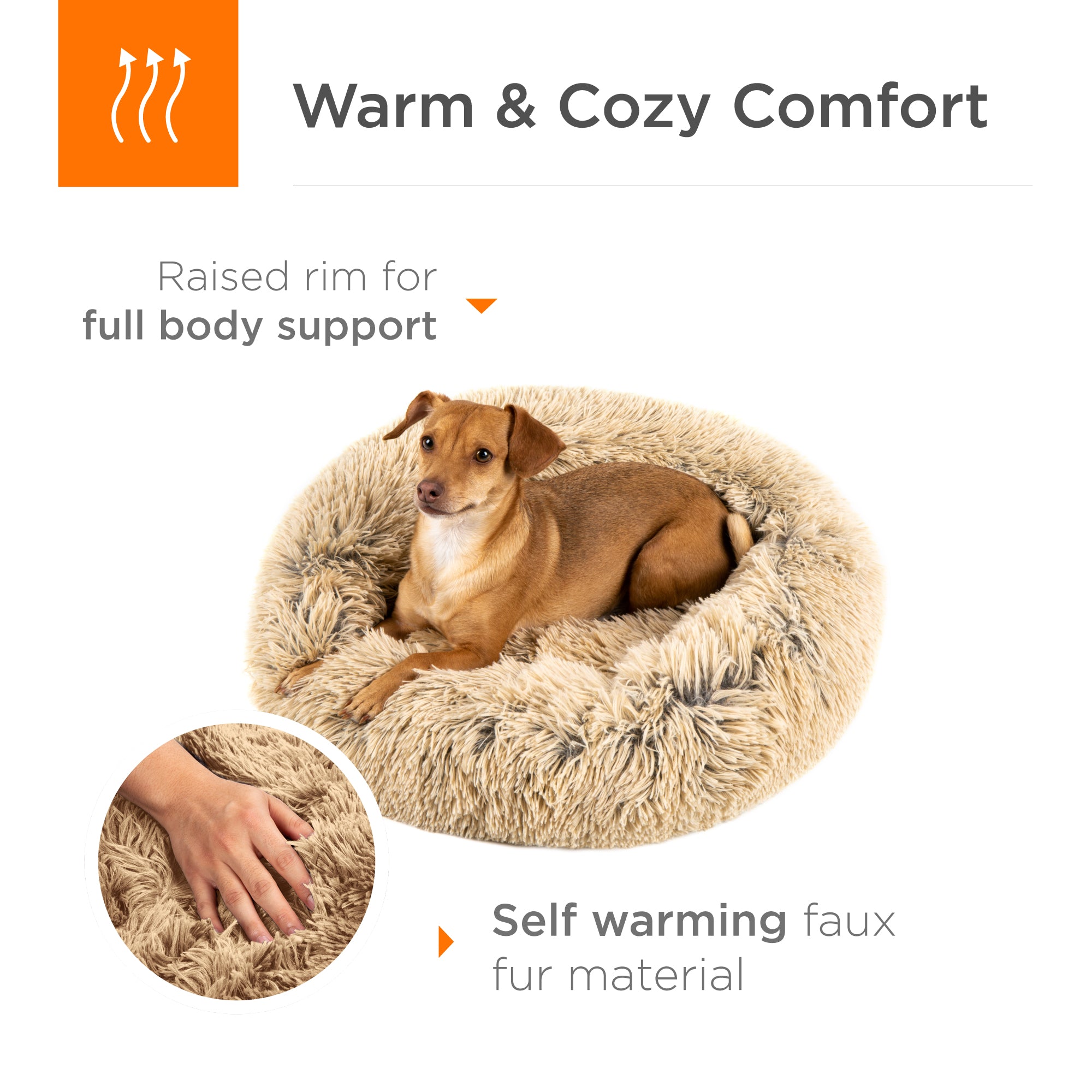 Best Choice Products Self-Warming Plush Faux Fur Donut Calming Dog Bed Cuddler w/ Water-Resistant Lining - Brown