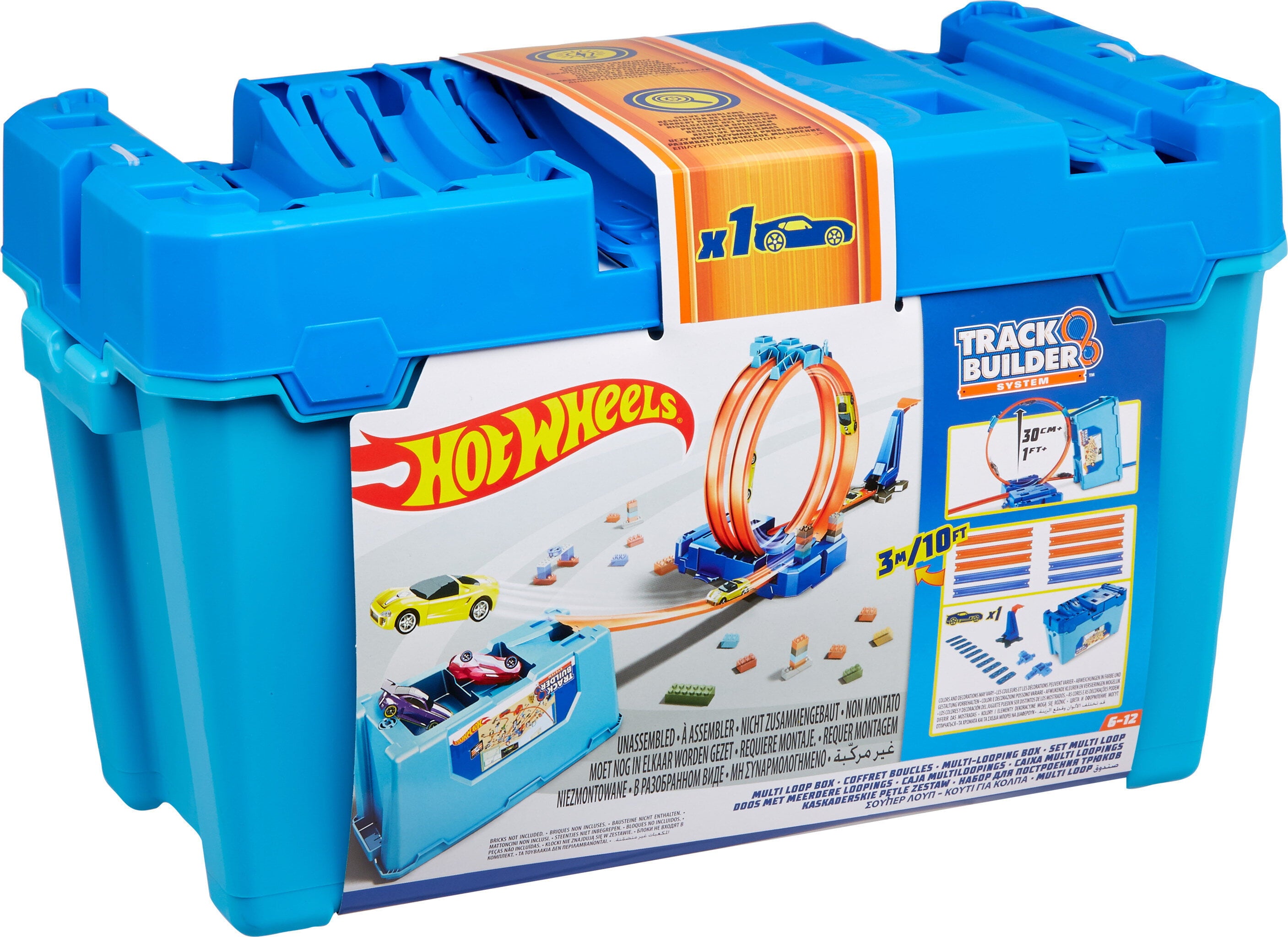 Hot Wheels Track Builder Multi Loop Box with 1 Toy Car in 1:64 Scale， 10-ft of Track